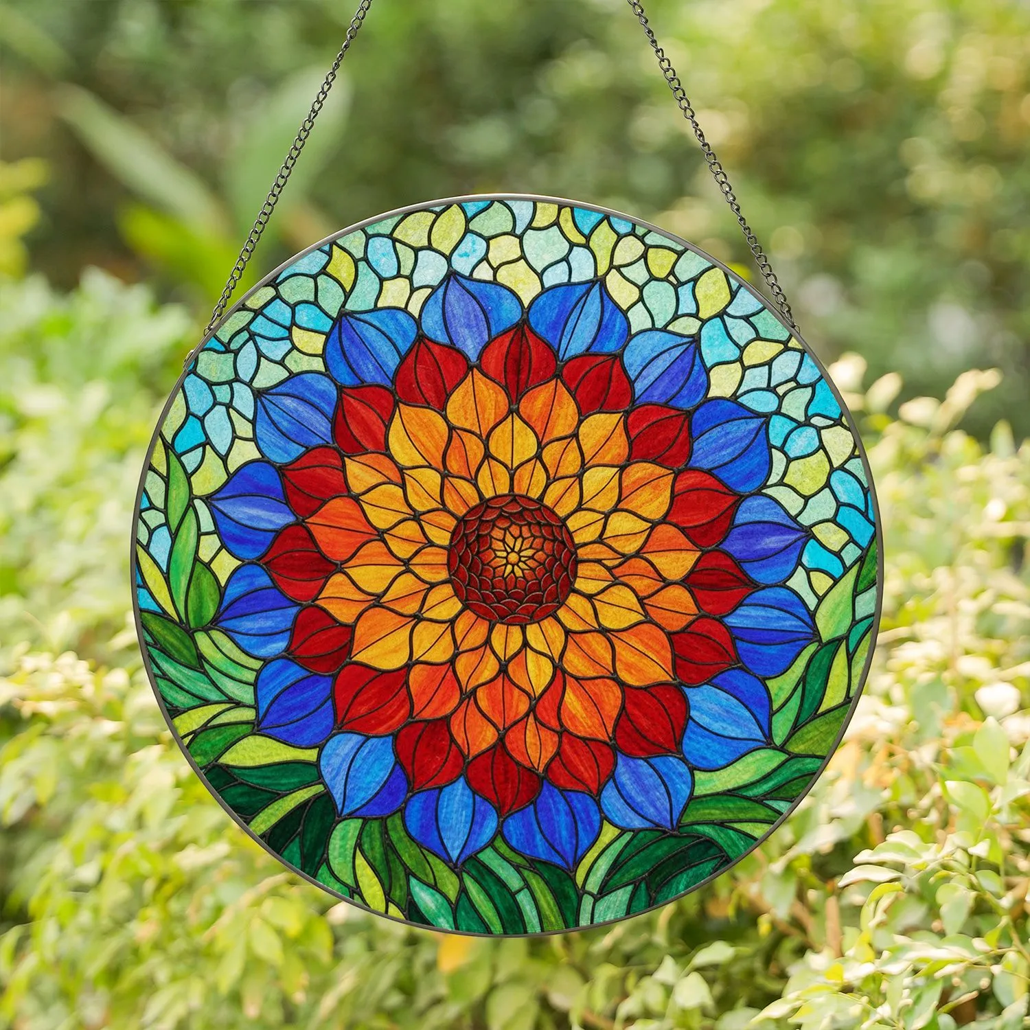 Stained Glass Dahlia Flower Swirling Mosaic - Home Decor Gift for Gardeners Stained Glass Suncatcher - 1