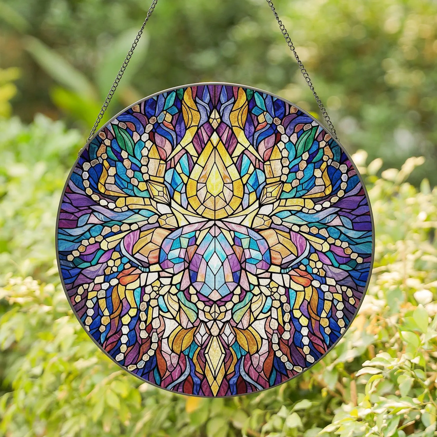 Tiffany Glass Crystal Teardrop Cascade Luminous Octagonal Segments - Home Decor Gift Stained Glass Suncatcher - 1