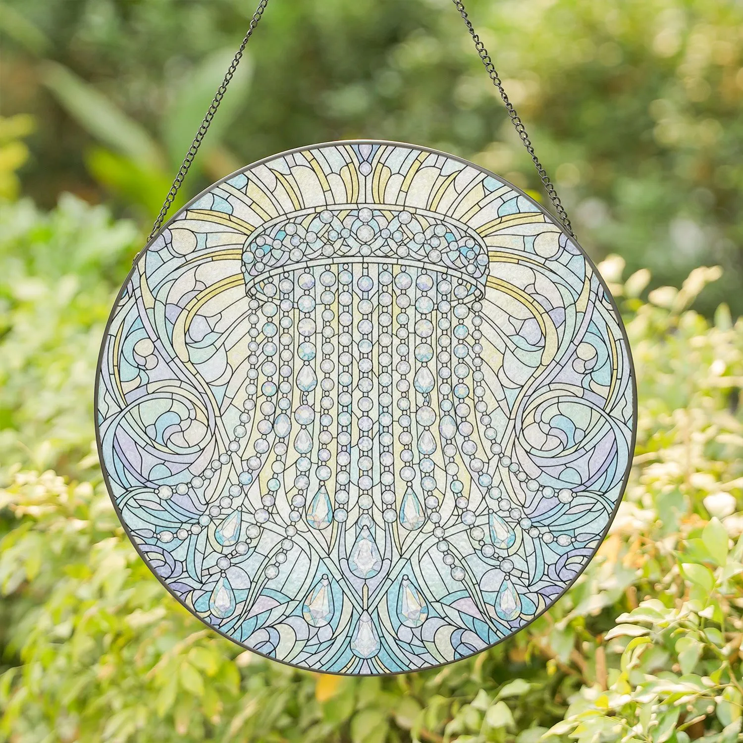 Luminous Stained Glass Crystal Cascade Teardrop Round Facets - Home Decor Gift Stained Glass Suncatcher - 1