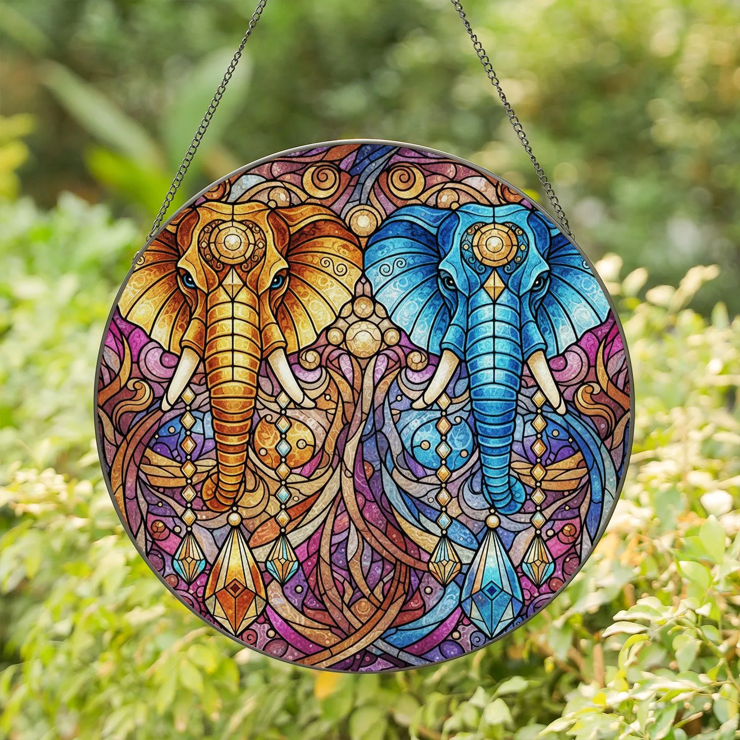 Celestial Elephant Heads Teardrop Prisms - Wildlife Lover Home Decor Gift Stained Glass Suncatcher - 1