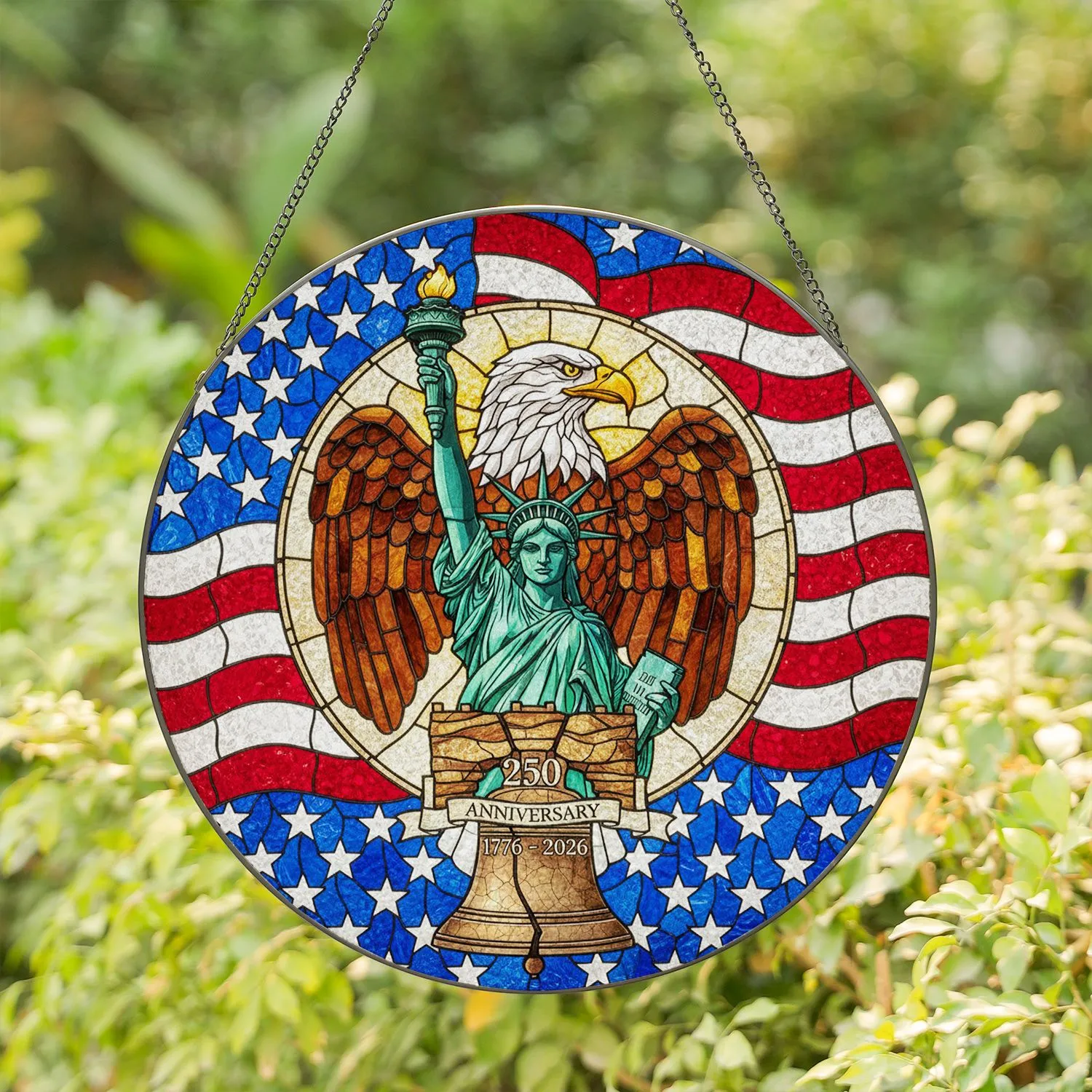 Bald Eagle Statue of Liberty Liberty Bell - USA 250th Anniversary Gift for Veterans Stained Glass Suncatcher - 1