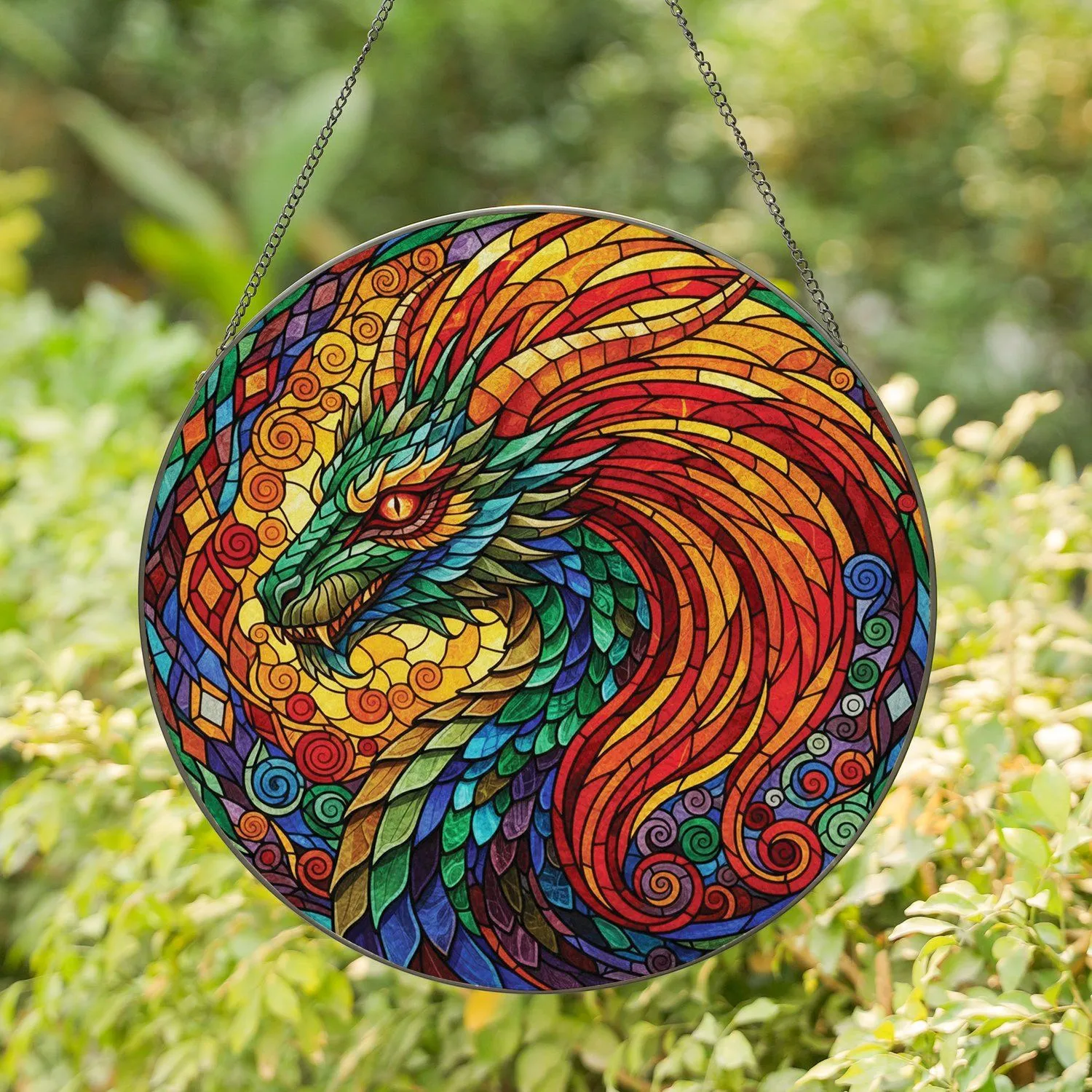 Majestic Fierce Dragon Head Stained Glass Mosaic Swirls - Home Decor Gift for Fantasy Lover Stained Glass Suncatcher - 1