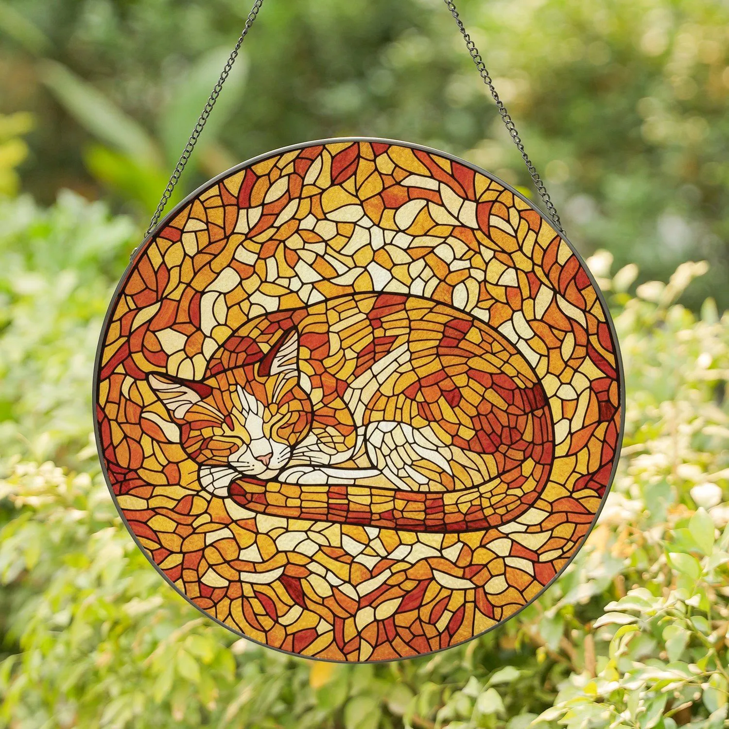 Tiffany Stained Glass Calico Cat Sleeping - Home Decor Gift for Cat Lover Stained Glass Suncatcher - 1