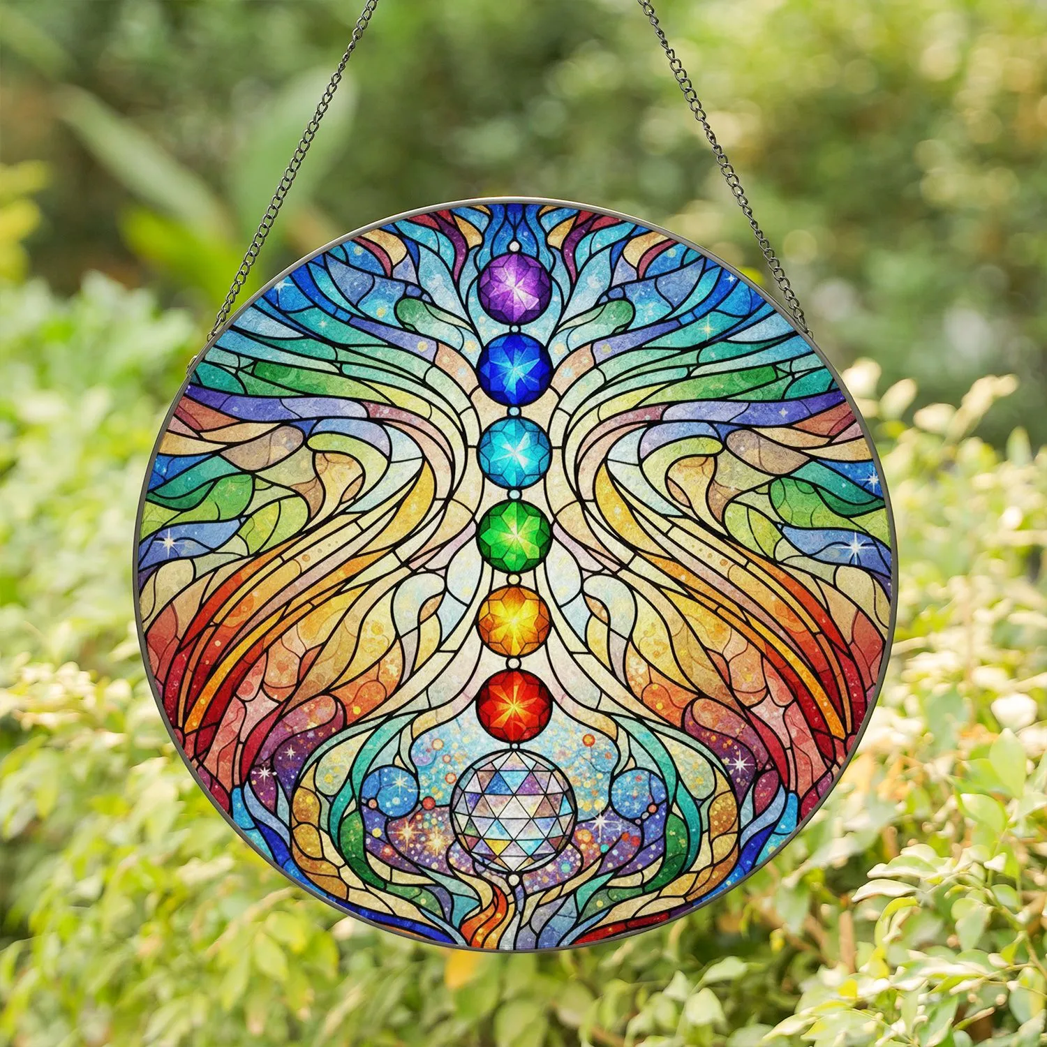 Rainbow Faceted Crystal Sphere Swirling Light - Home Decor Gift Stained Glass Suncatcher - 1