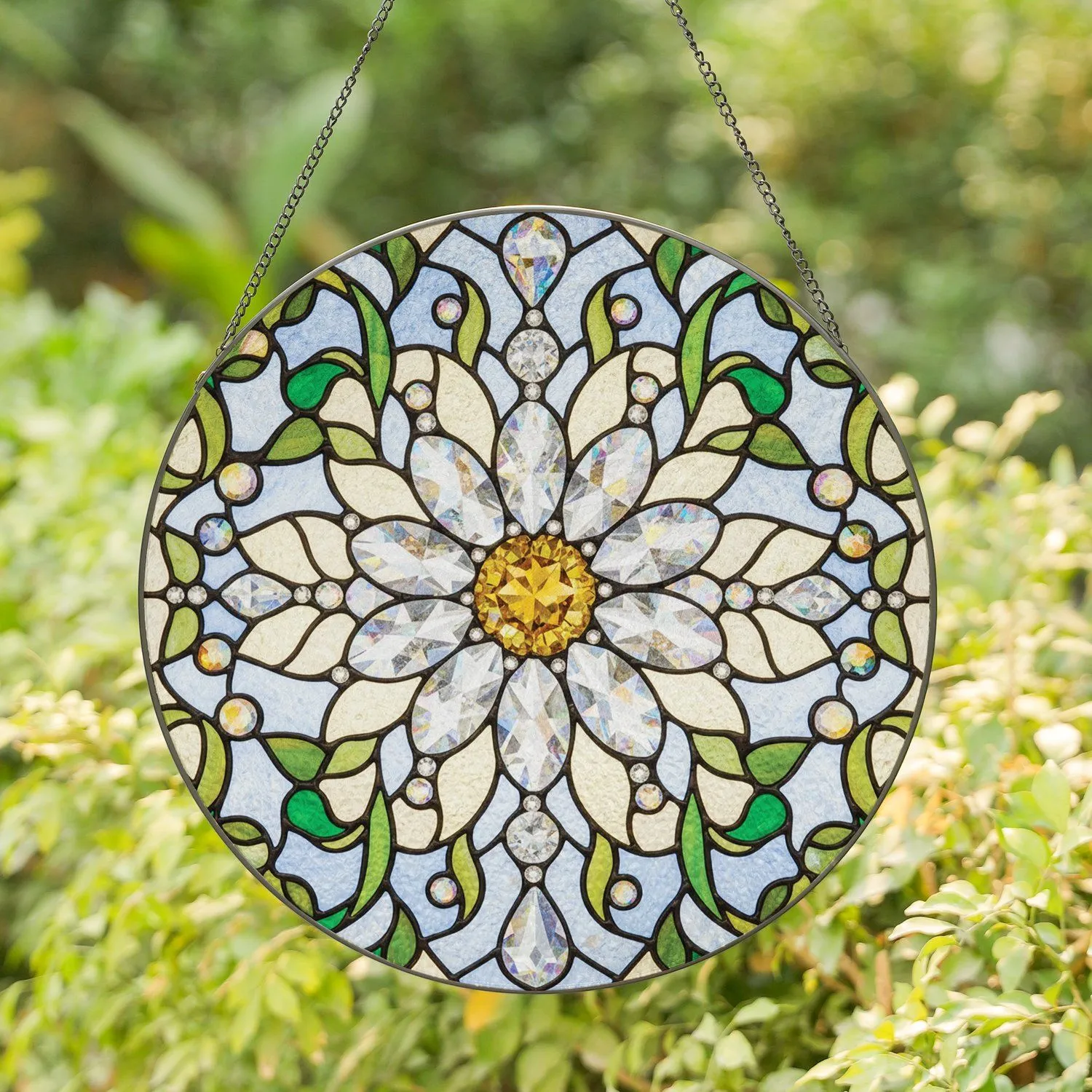 Tiffany Glass Crystal Daisy Flower Faceted Beads Luminous Mosaic Jewel Tones - Home Decor Gift Stained Glass Suncatcher - 1
