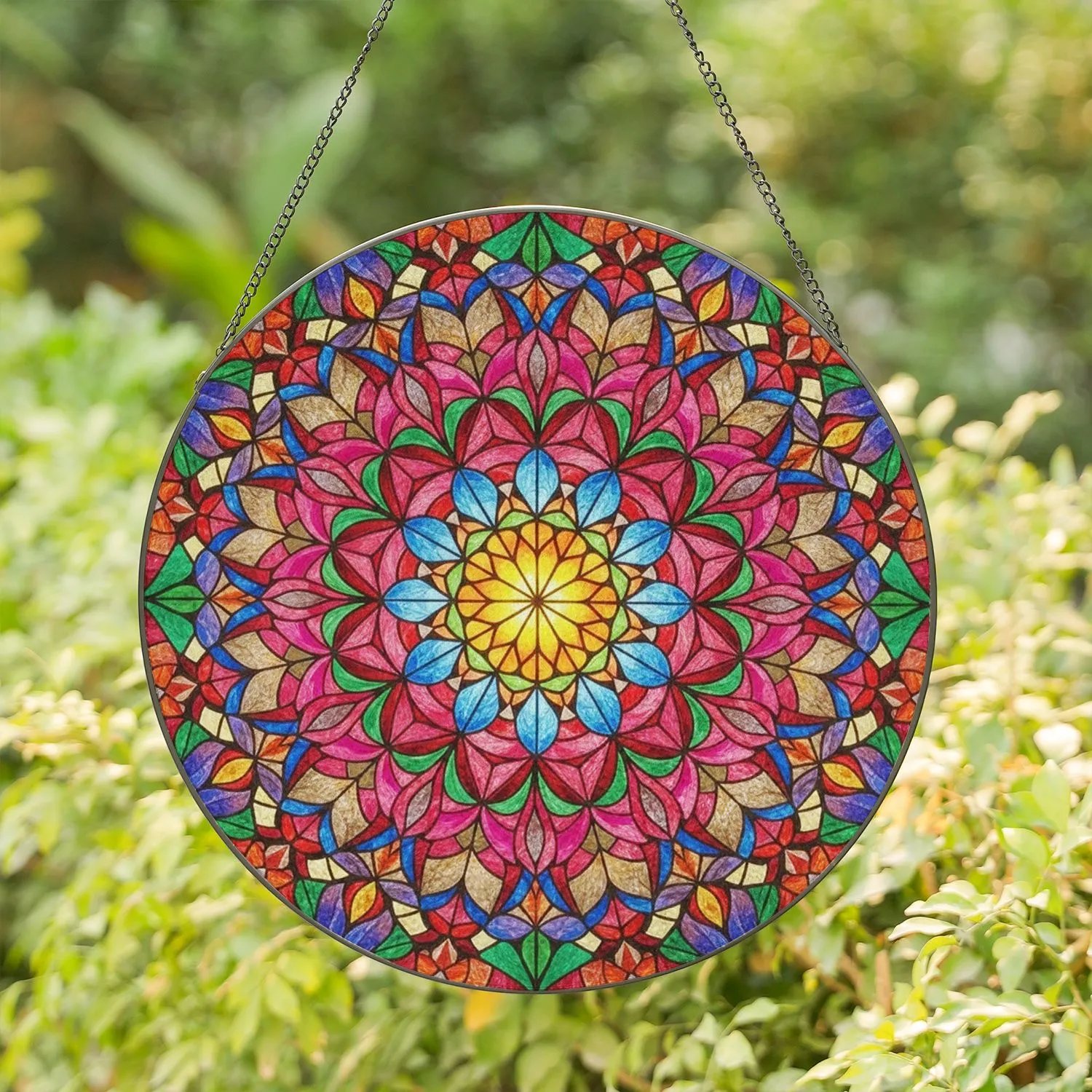 Glowing Core Tiffany Glass Mandala Floral Petals Geometric Mosaic - Home Decor Gift Stained Glass Suncatcher - 1