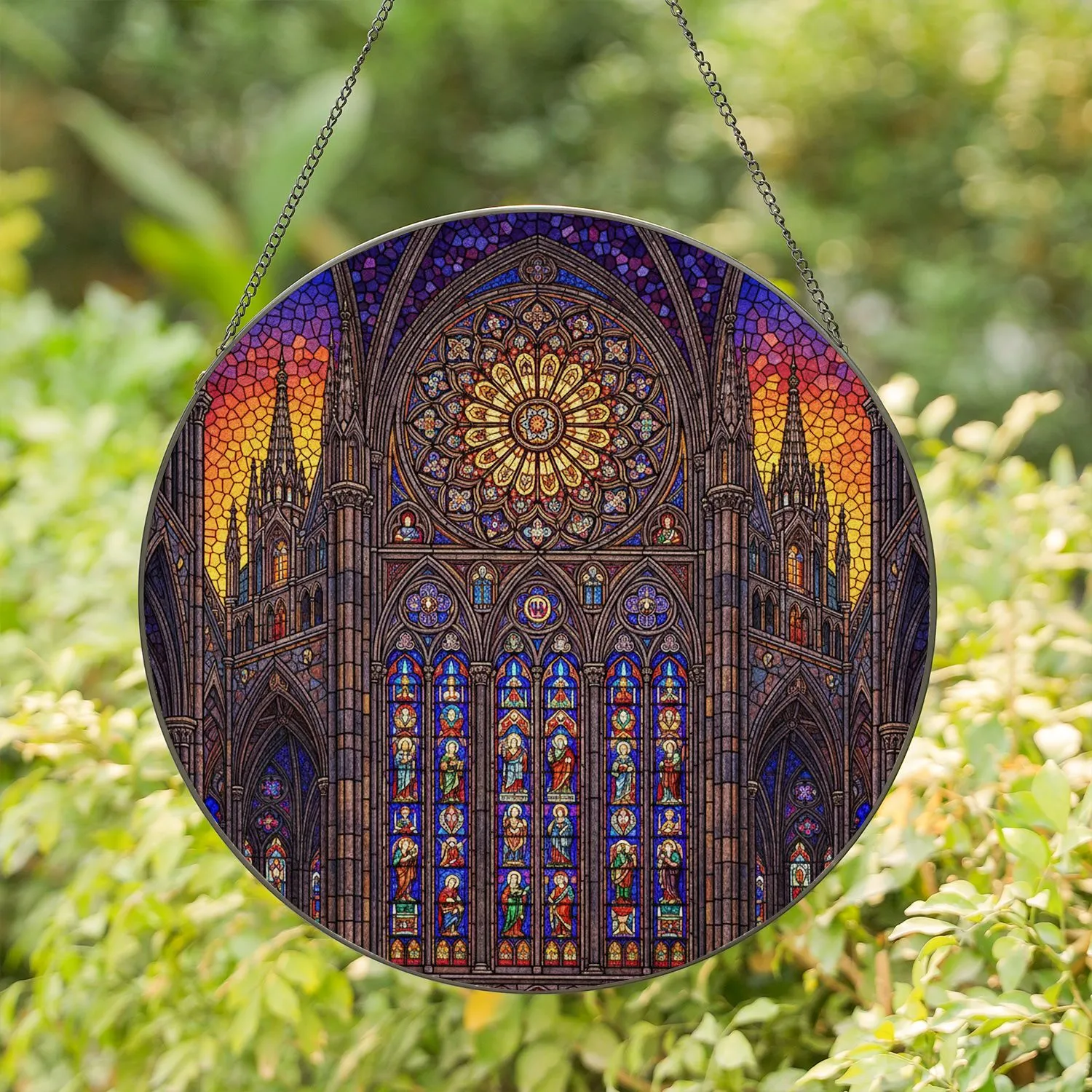 Gothic Cathedral Rose Window Religious Figures - Stained Glass Home Decor Gift for Faith Decor Stained Glass Suncatcher - 1