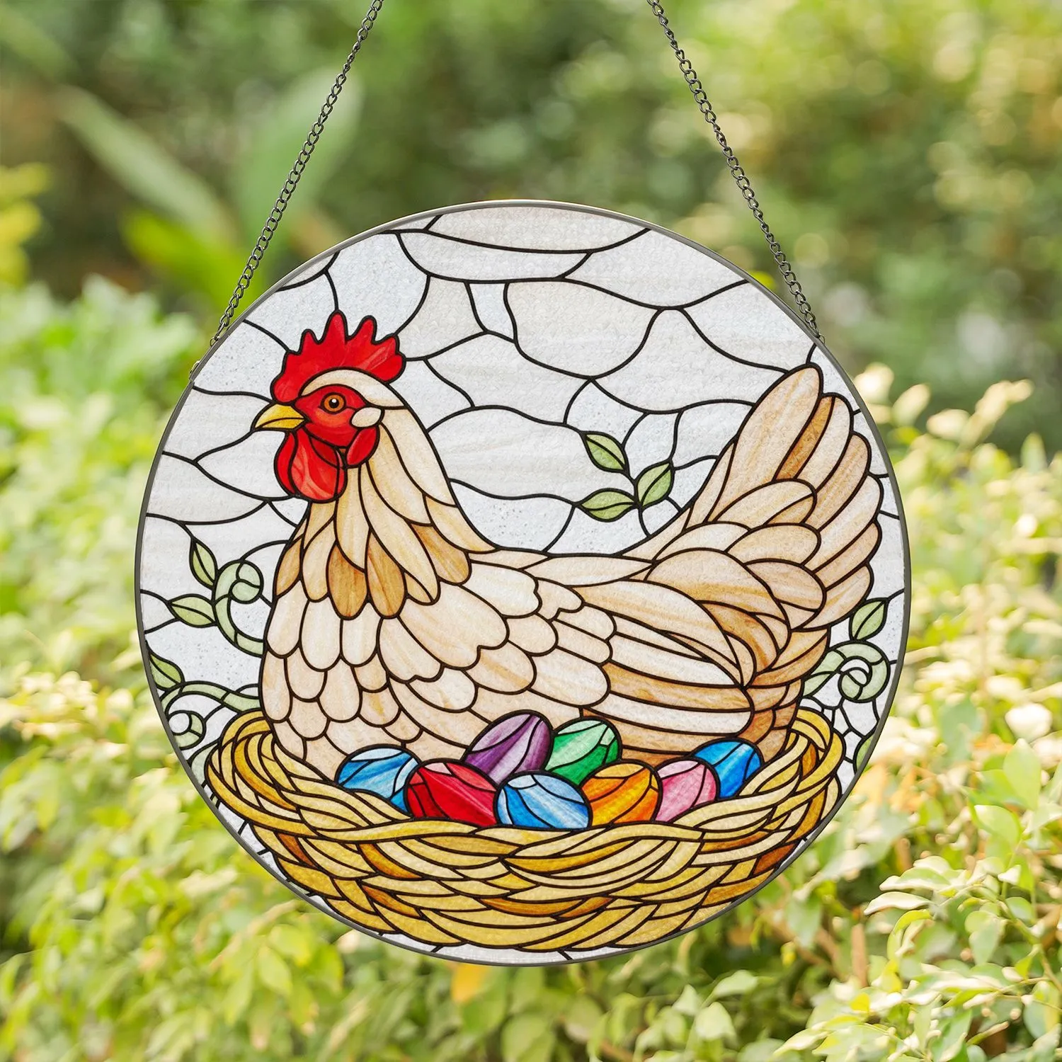 Stained Glass Hen Nest Assorted Eggs - Farmhouse Home Decor Gift for Hen Lovers Stained Glass Suncatcher - 1