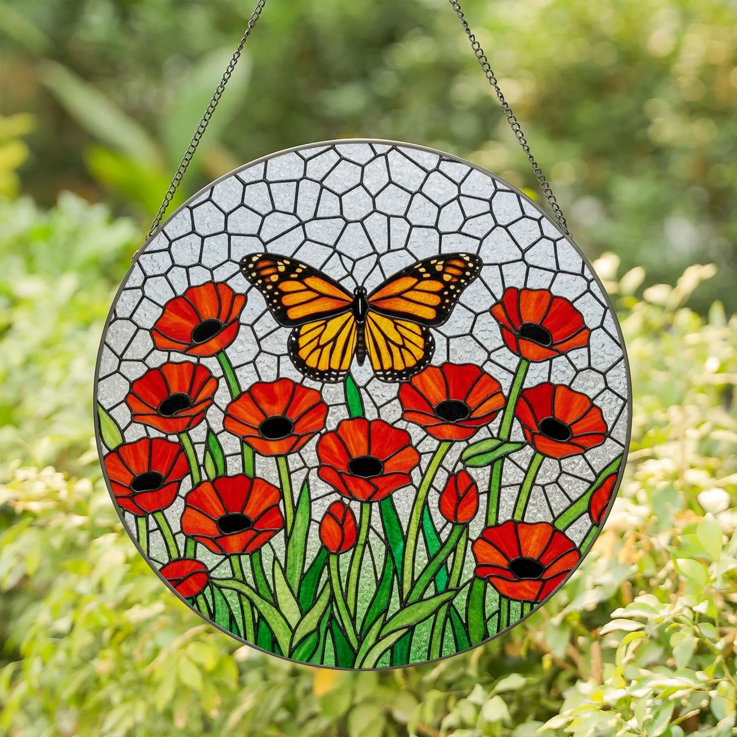 Monarch Butterfly Poppy Flowers Stained Glass Home Decor for Butterfly Lover Stained Glass Suncatcher - 1