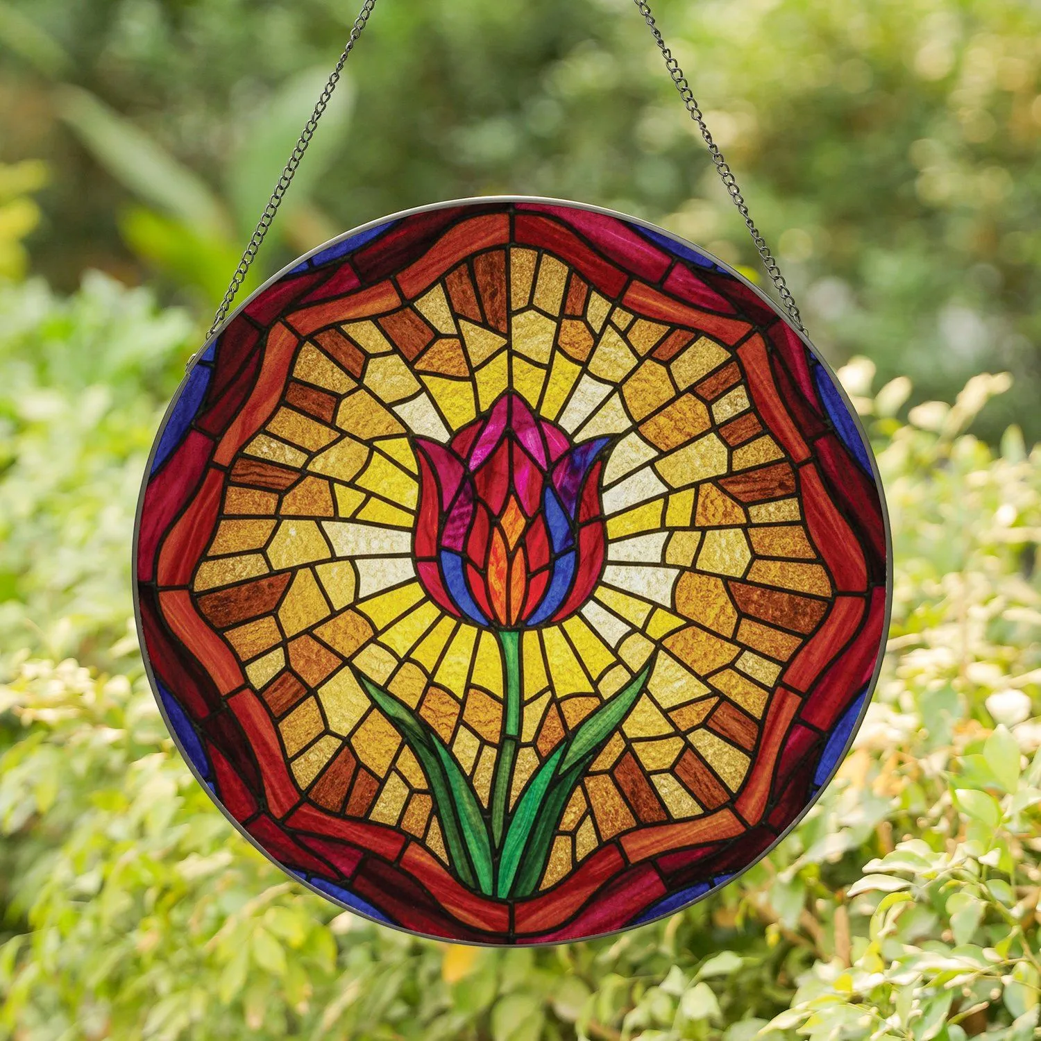 Tulip Flower Swirling Radiating - Everyday Home Decor Gift for Garden Lover Stained Glass Suncatcher - 1