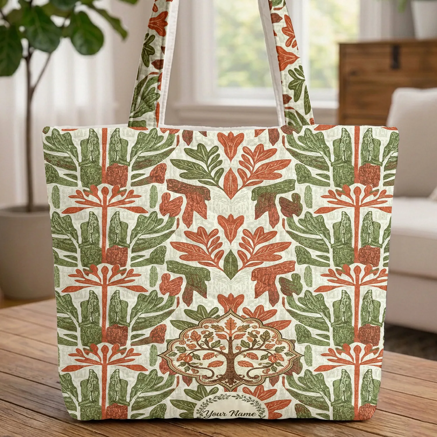 Autumnal Tree Bark Foliage Botanical Medallion - Everyday Carry Gift Quilted Tote Bag - 1