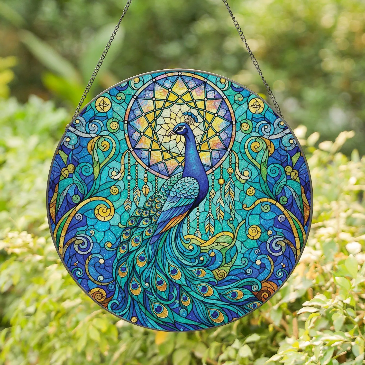 Peacock Dreamcatcher Stained Glass Celestial Mosaic Home Decor Gift Stained Glass Suncatcher - 1