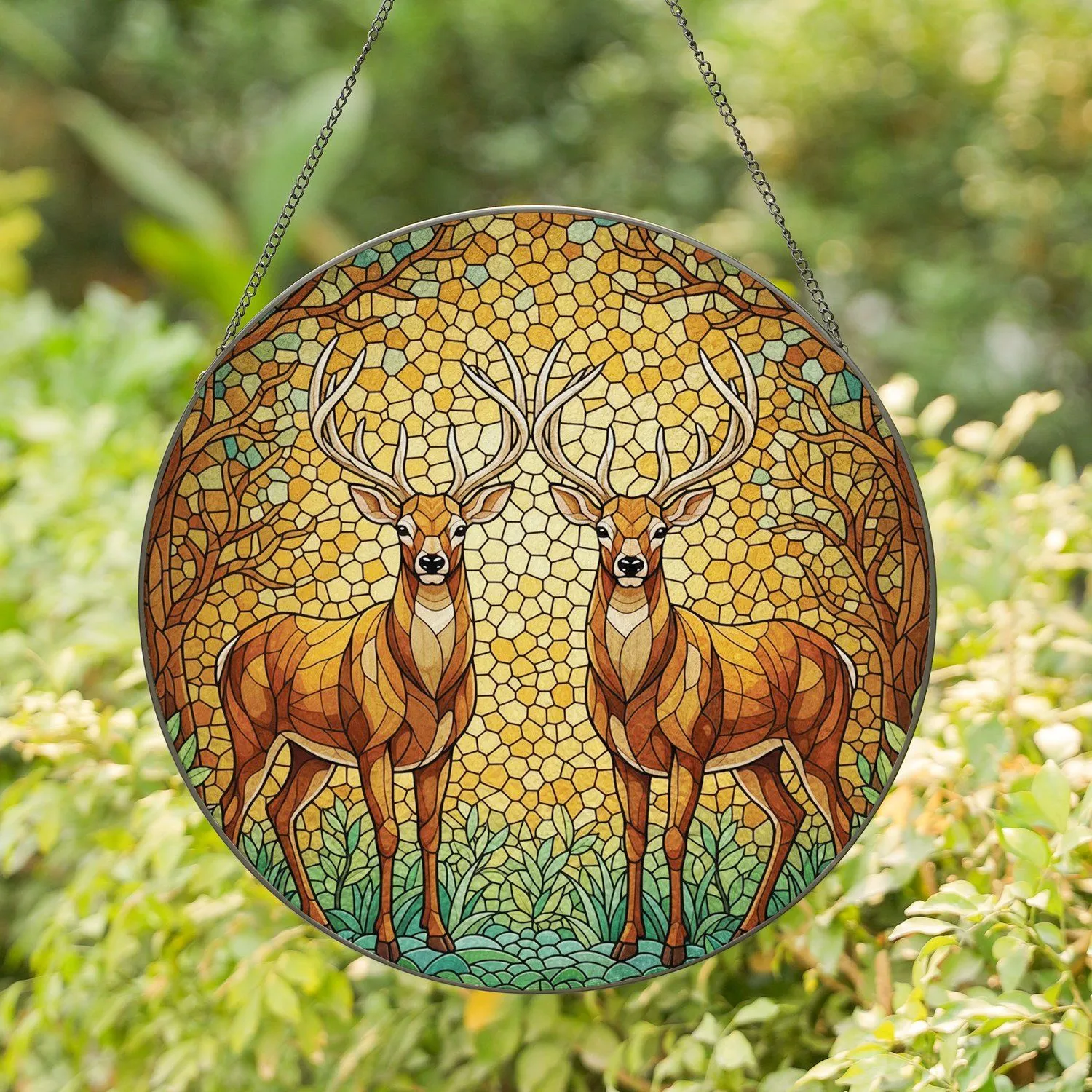 Majestic Tiffany Style Stained Glass Deer Bucks - Wildlife Lover Home Decor Gift Stained Glass Suncatcher - 1