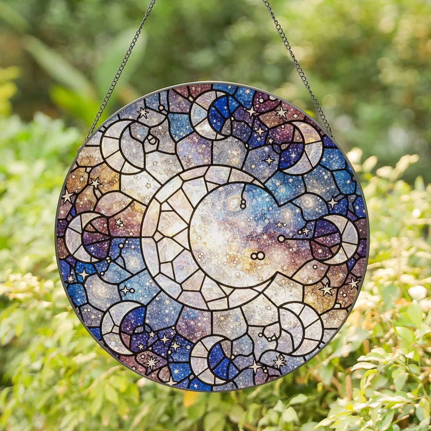Crescent Moon Celestial Tapestry Shimmering Stardust - Home Decor Gift for Moon Lover Stained Glass Suncatcher - 1
