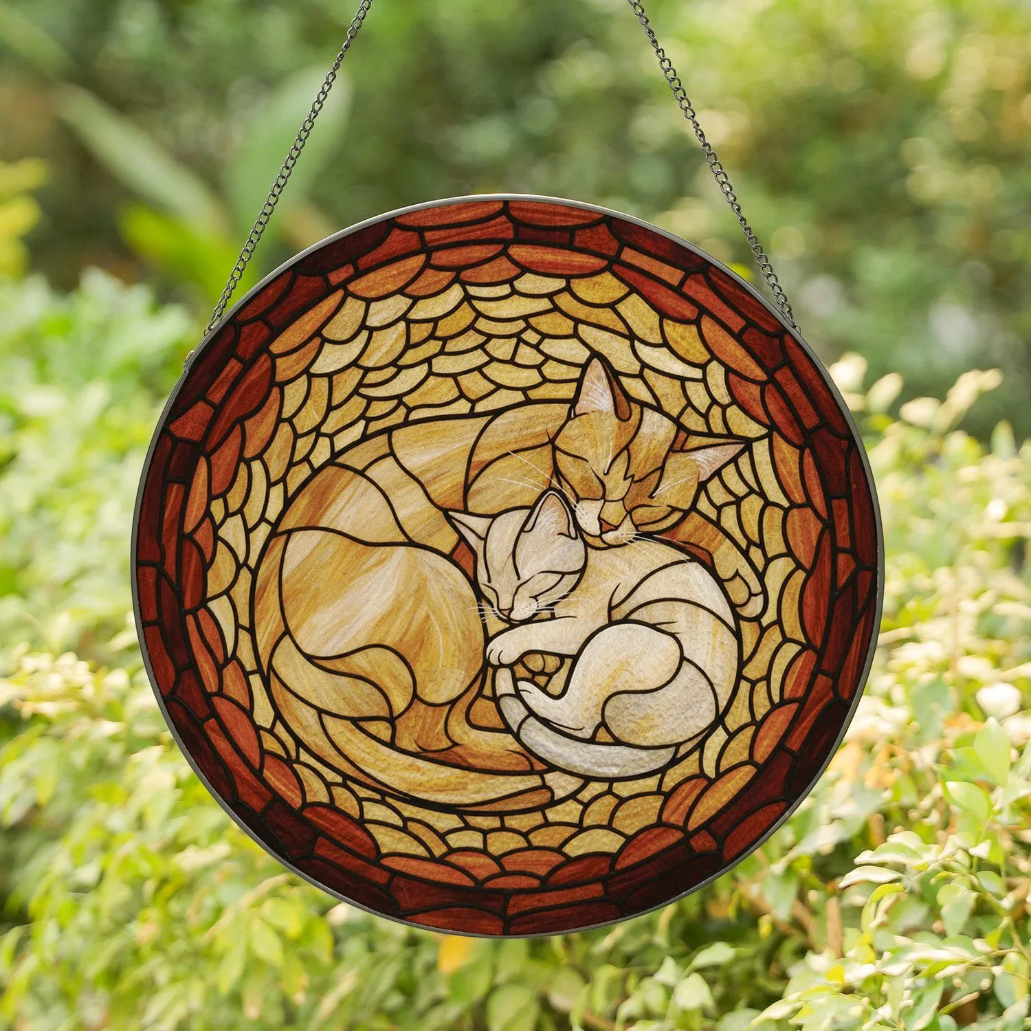 Peaceful Snuggling Sleeping Cats Tiffany Stained Glass - Home Decor Gift for Cat Lovers Stained Glass Suncatcher - 1