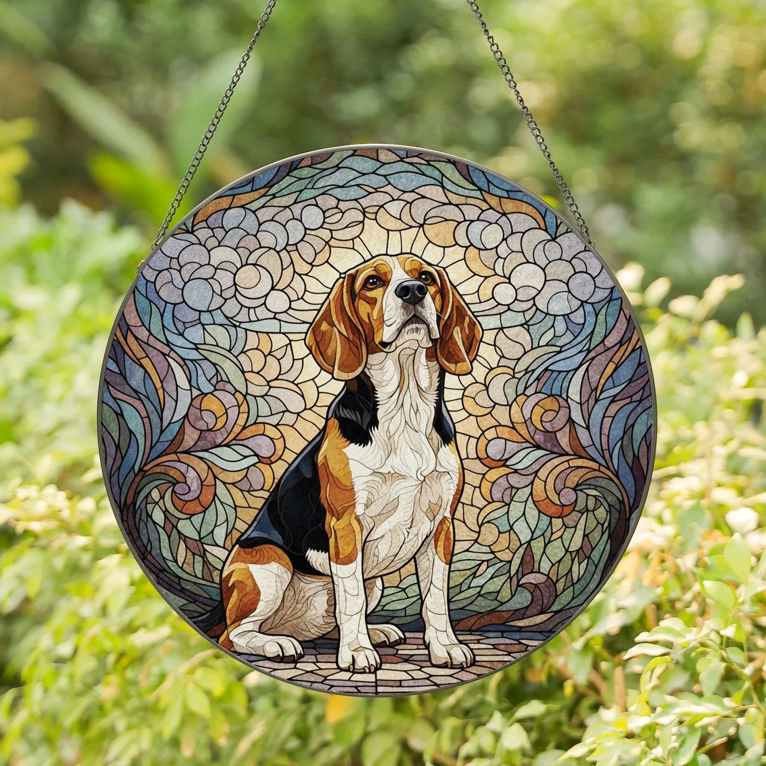 Beagle Dog Foliage Sky - Housewarming Home Decor Gift for Dog Lovers & Beagle Owners Stained Glass Suncatcher - 1