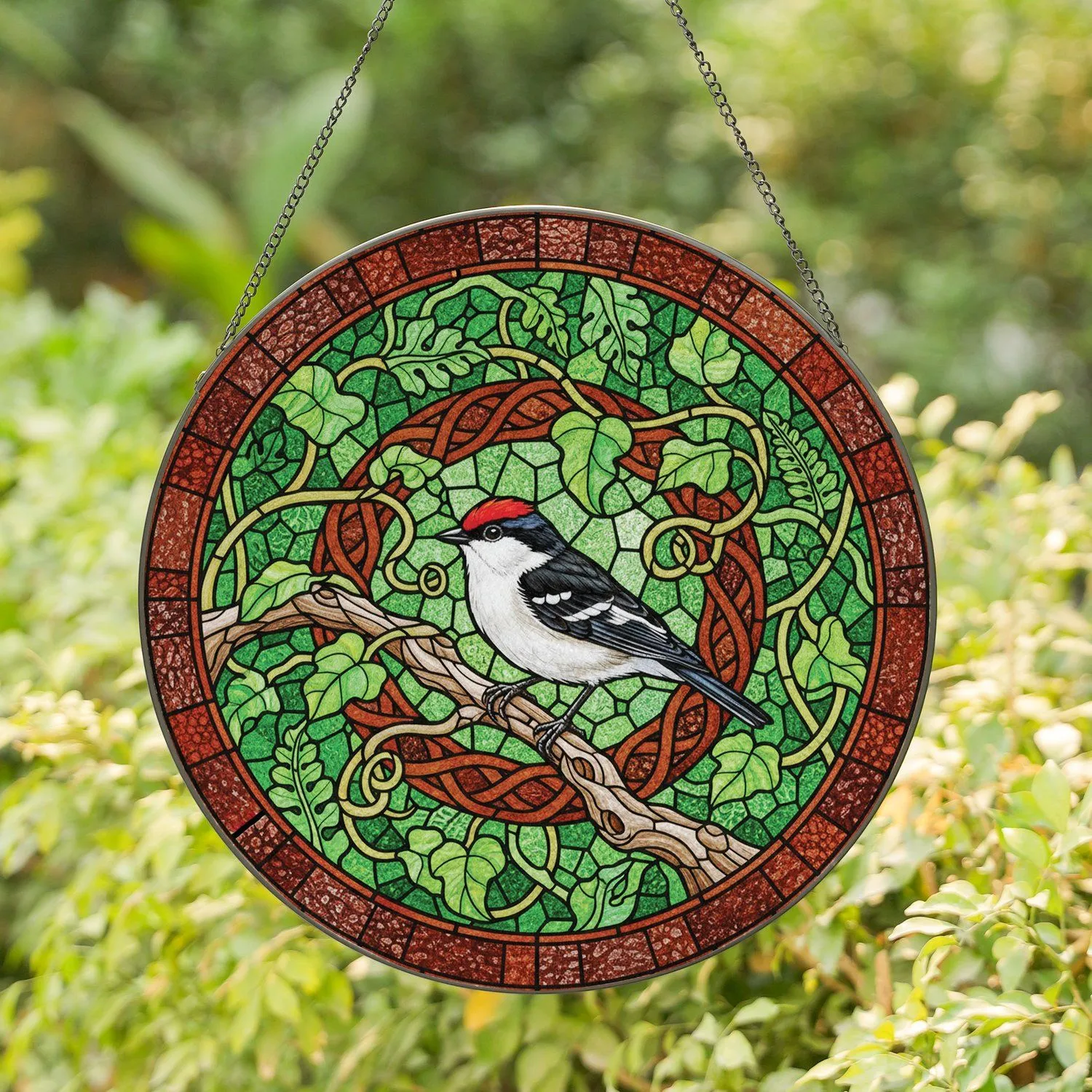 Red-headed Woodpecker Stained Glass - Home Decor Gift for Bird Watchers Stained Glass Suncatcher - 1