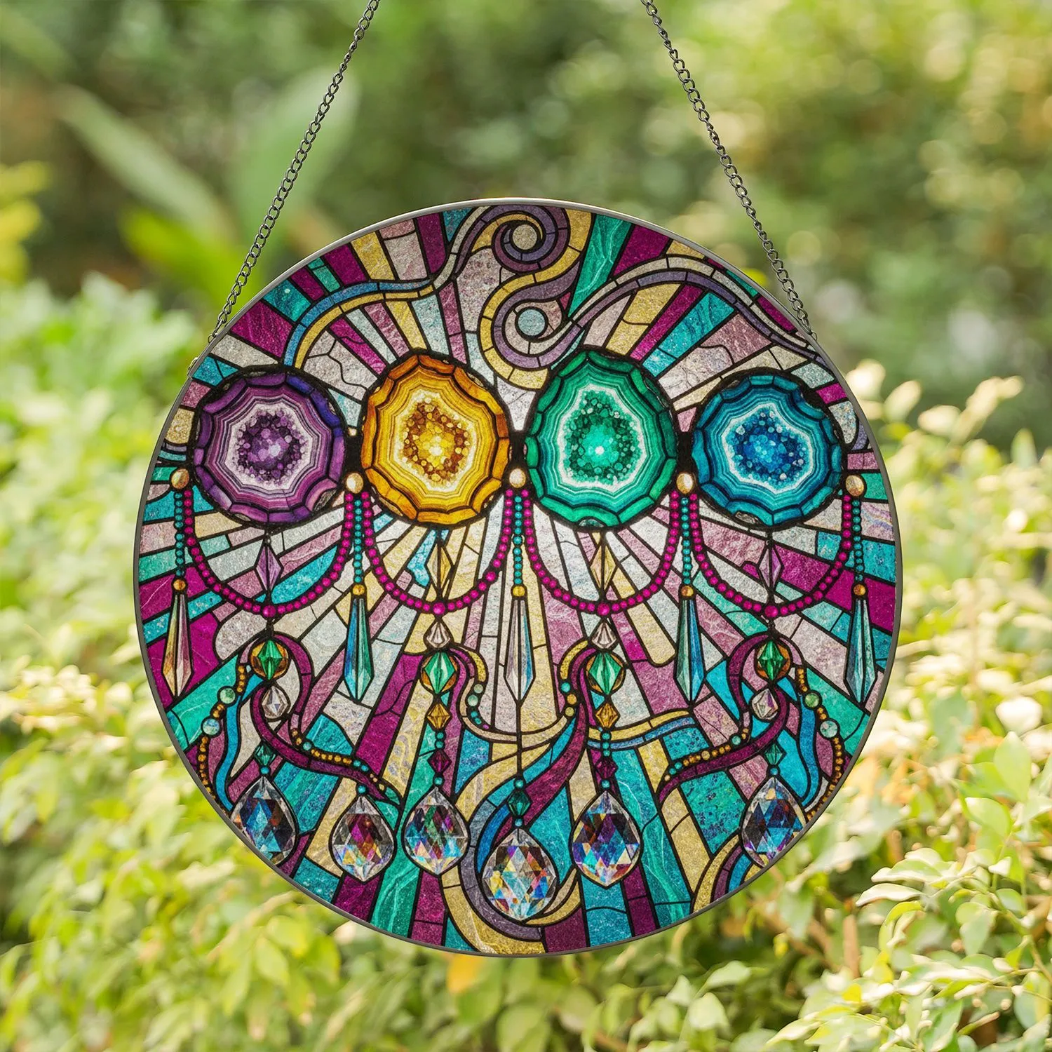 Agate Geode Slices Crystal Prism Luminous Light Ray Mosaic Home Decor Display Gift Stained Glass Suncatcher - 1