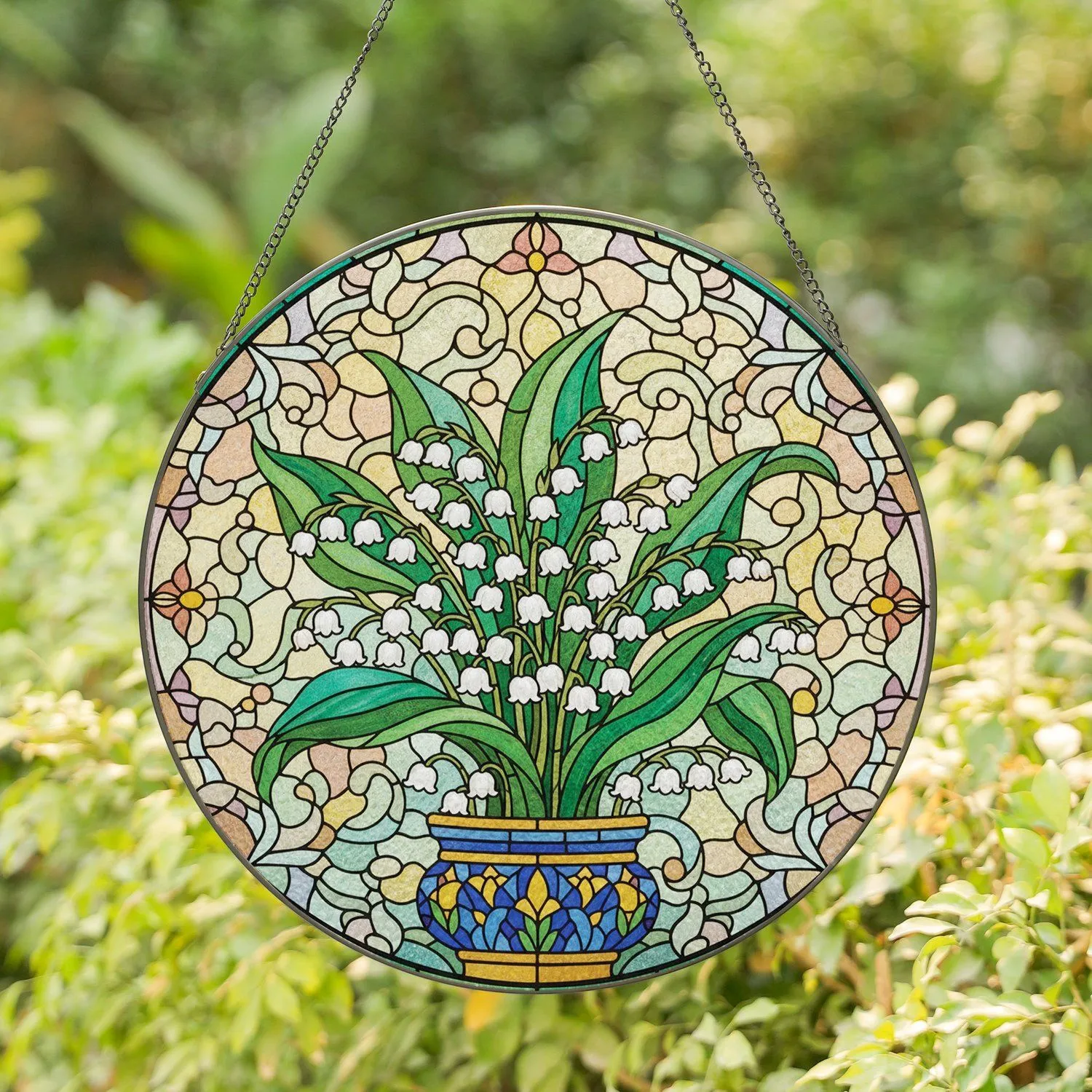 Lily of the Valley Pot Mosaic Sky - Home Decor Gift for Flower Lover Stained Glass Suncatcher - 1