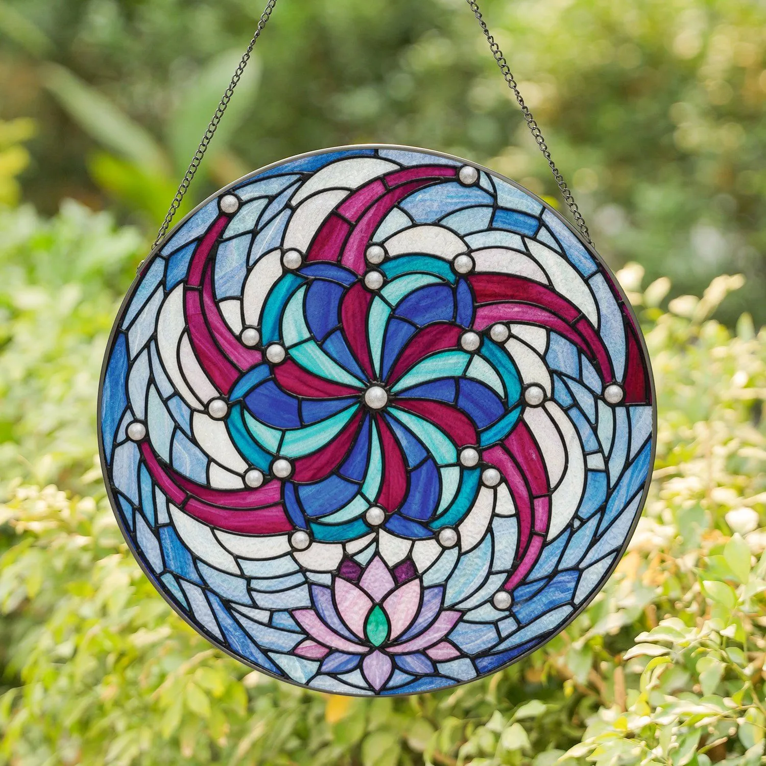 Cosmic Mosaic Stained Glass Pinwheel Celtic Knot Lotus Flower Pearls Home Decor Gift Stained Glass Suncatcher - 1