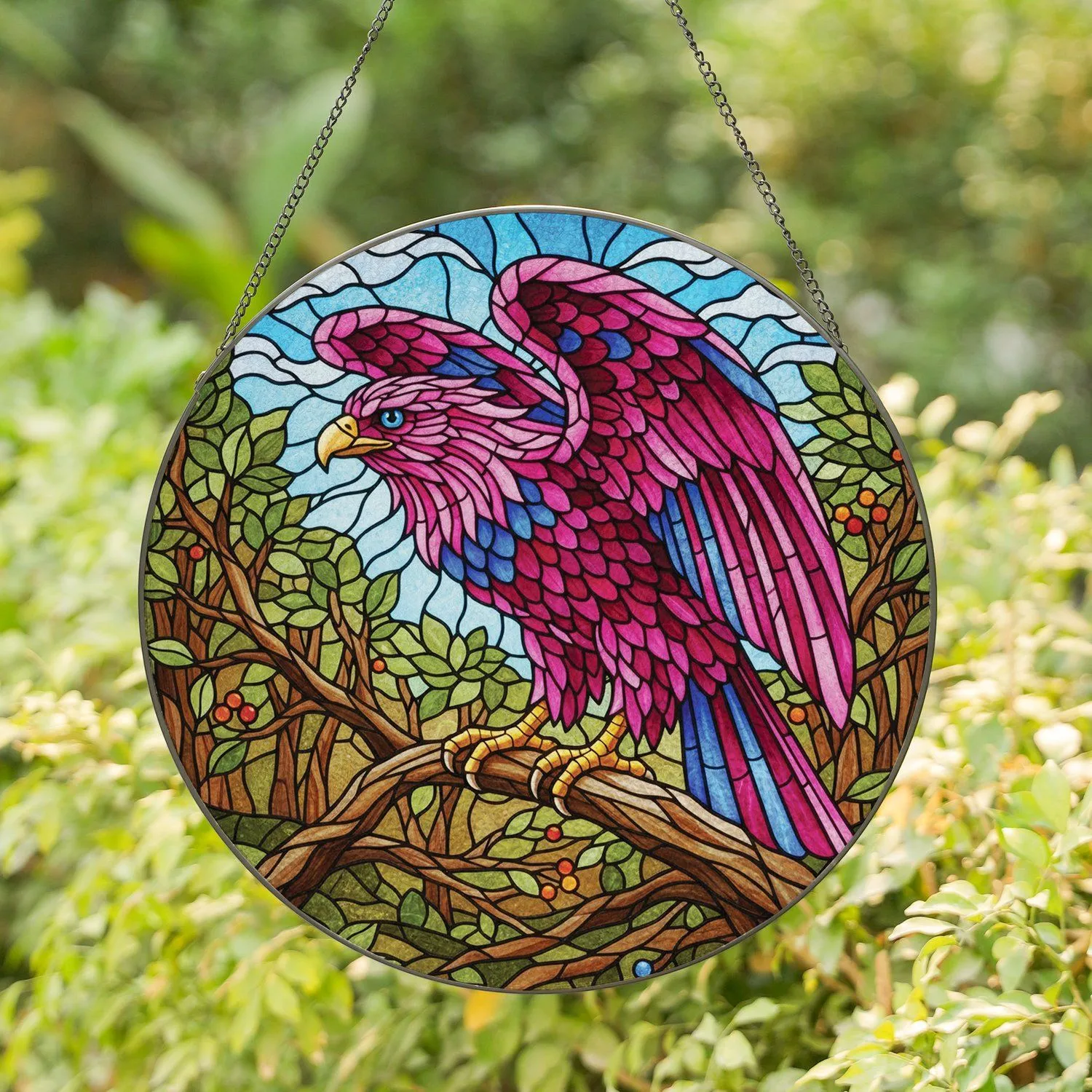 Eagle Hawk Tiffany Glass Mosaic Sunlit Sky Botanical Home Decor Gift for Bird Lovers Stained Glass Suncatcher - 1