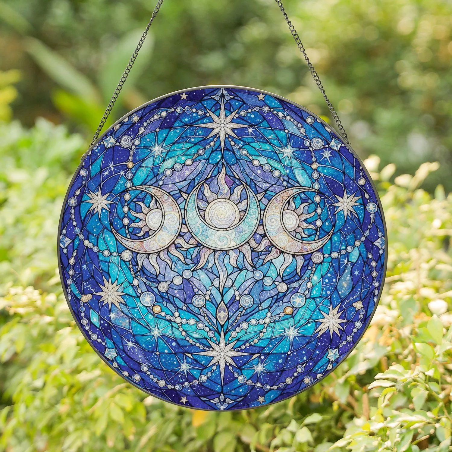 Tiffany Glass Filigree Moons Sun Nebulae Home Decor Gift for Stargazer Stained Glass Suncatcher - 1