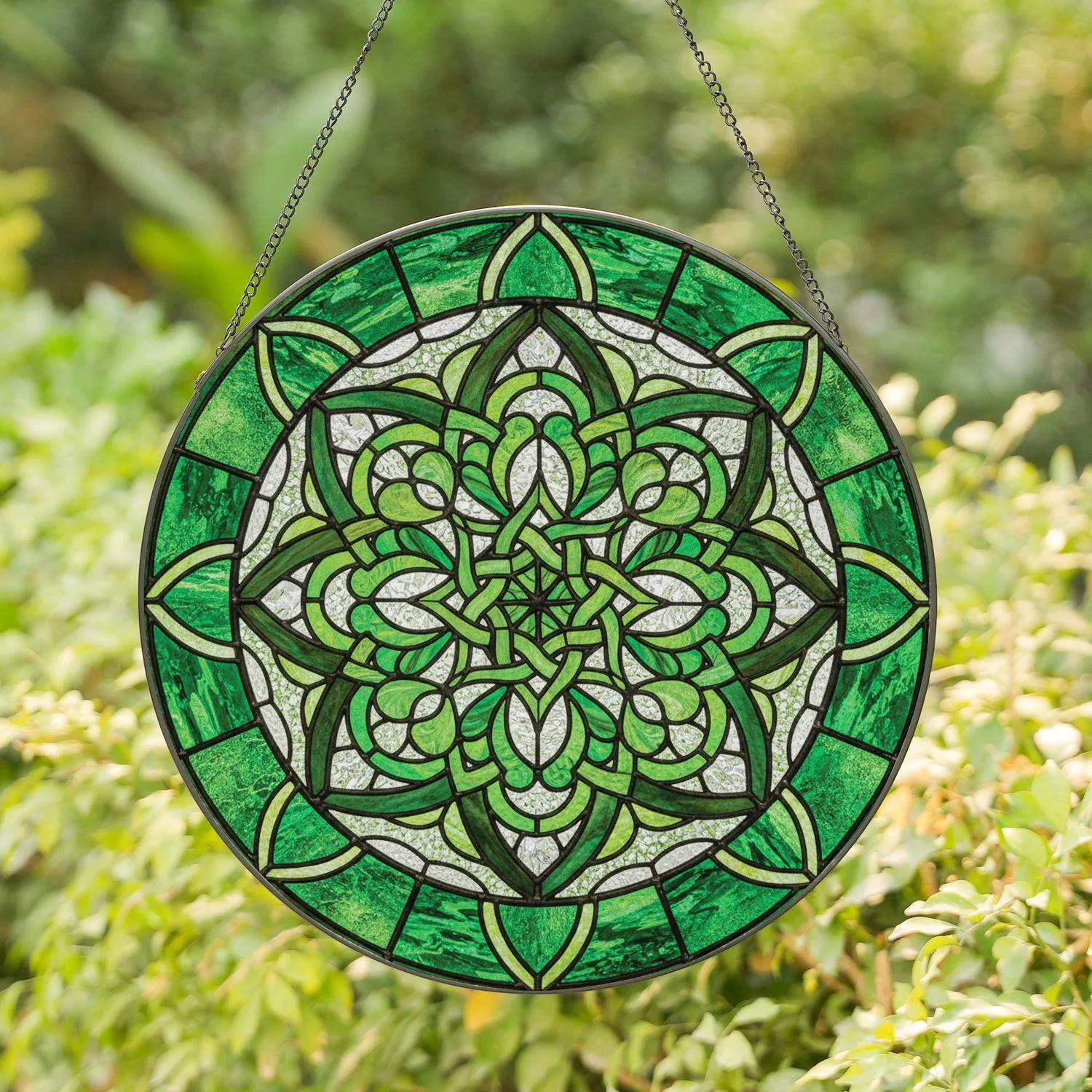 Circular Celtic Knot Foliate Interwoven Loops Organic Swirls Ornate Border - Home Decor Gift Stained Glass Suncatcher - 1