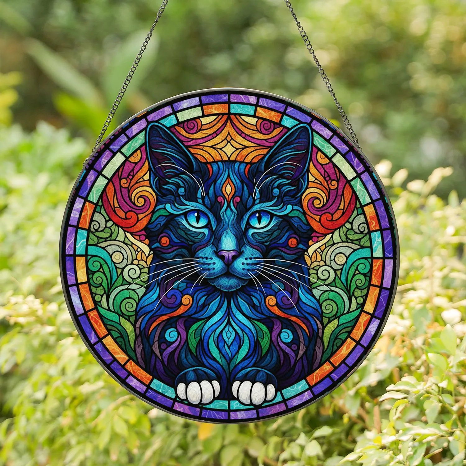 Psychedelic Black Cat Stained Glass Home Decor Gift for Cat Lover Stained Glass Suncatcher - 1
