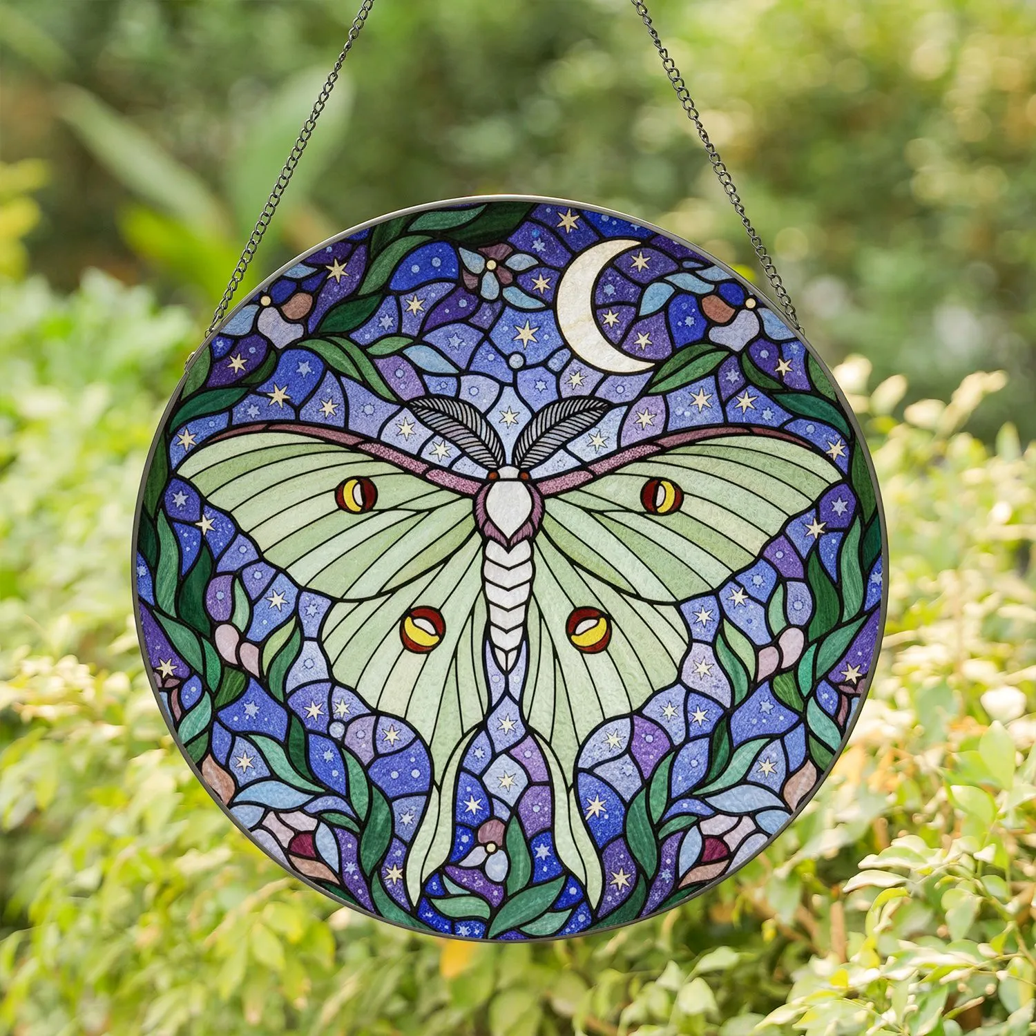 Luna Moth Stained Glass Night Sky - Wildlife Lover Home Decor Gift Stained Glass Suncatcher - 1