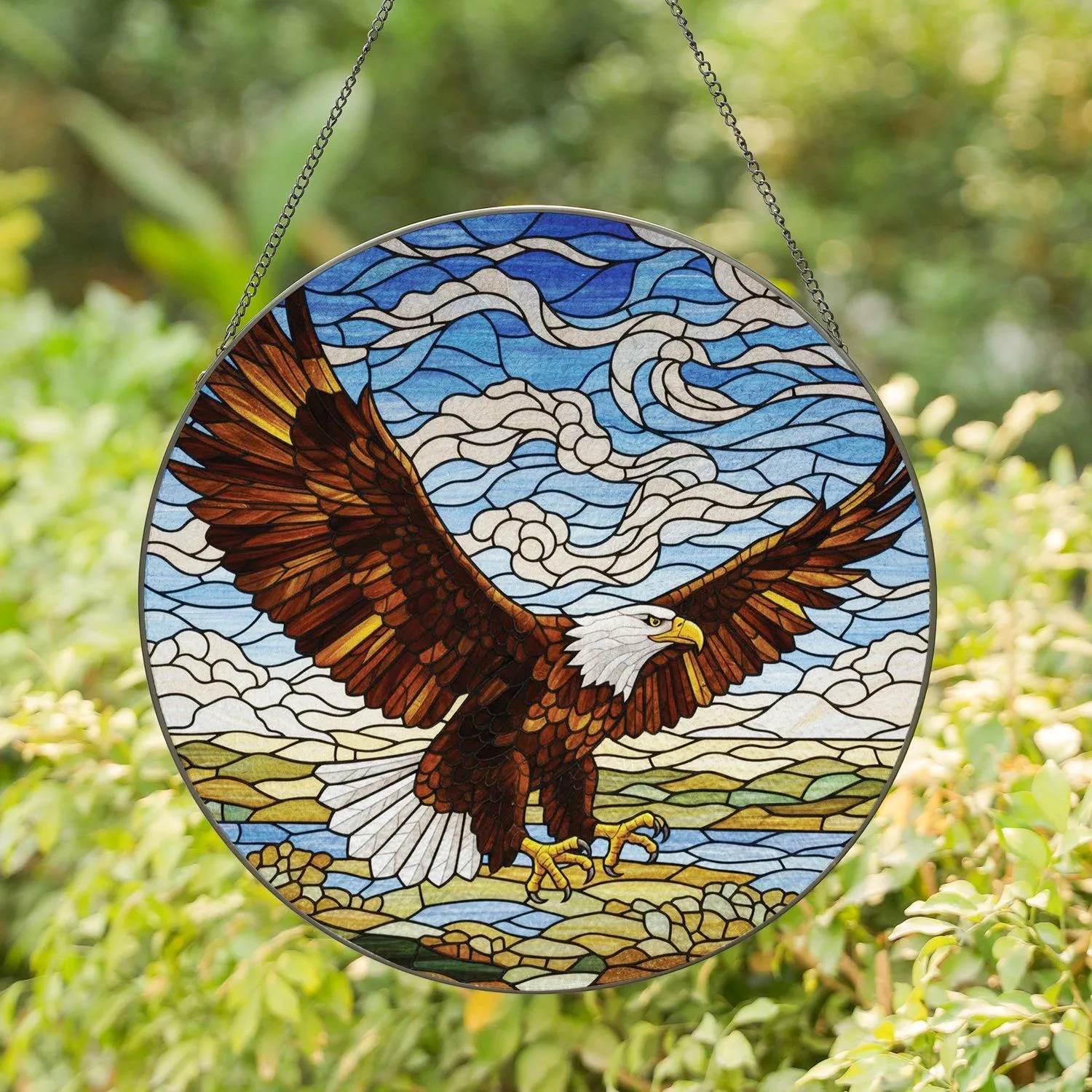 Majestic Bald Eagle Mid-Flight Wings Outstretched - Wildlife Lover Home Decor Gift Stained Glass Suncatcher - 1