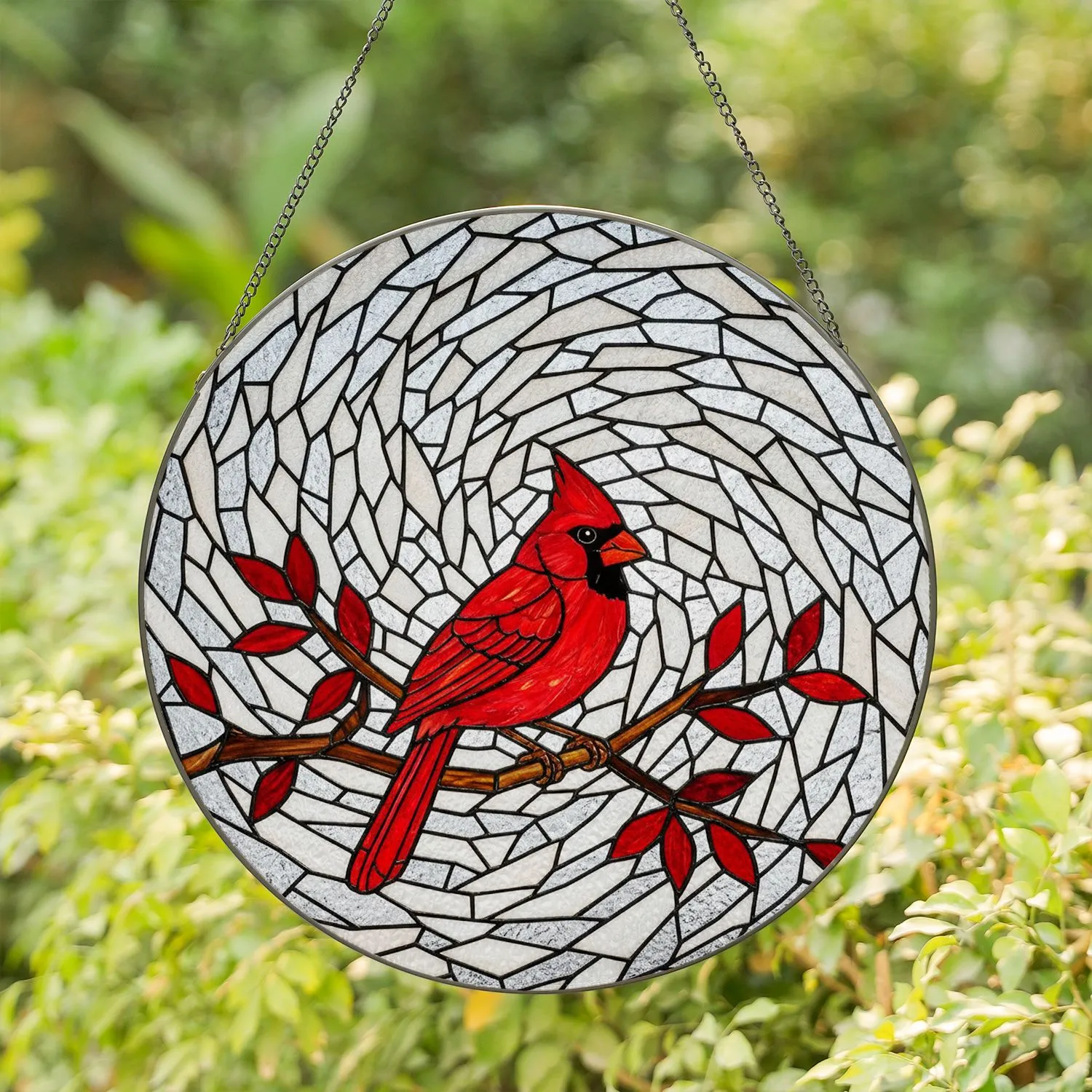 Cardinal Stained Glass Branch Leaves Home Decor Gift for Wildlife Lover Stained Glass Suncatcher - 1