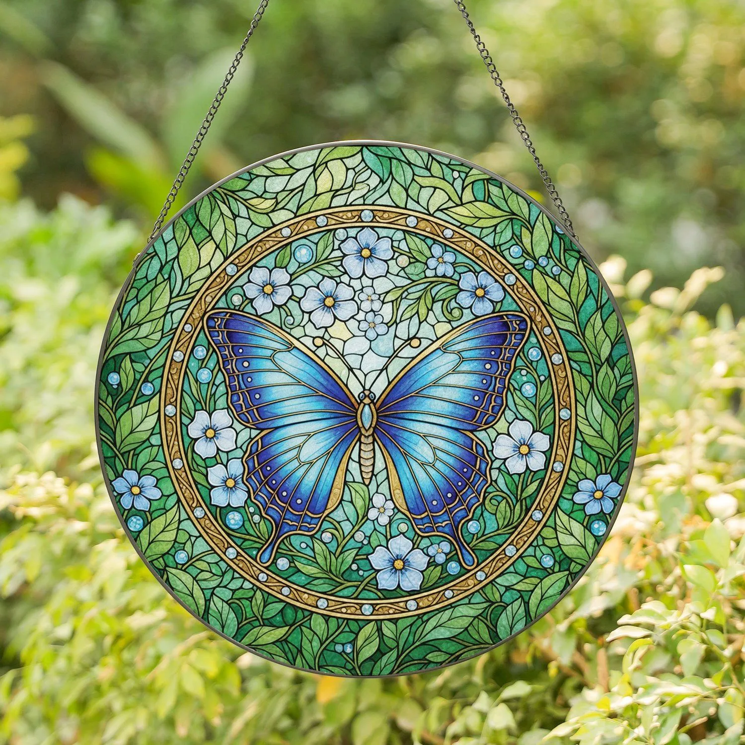 Blue Butterfly Stained Glass Flowers - Home Decor Gift for Butterfly Lover Stained Glass Suncatcher - 1
