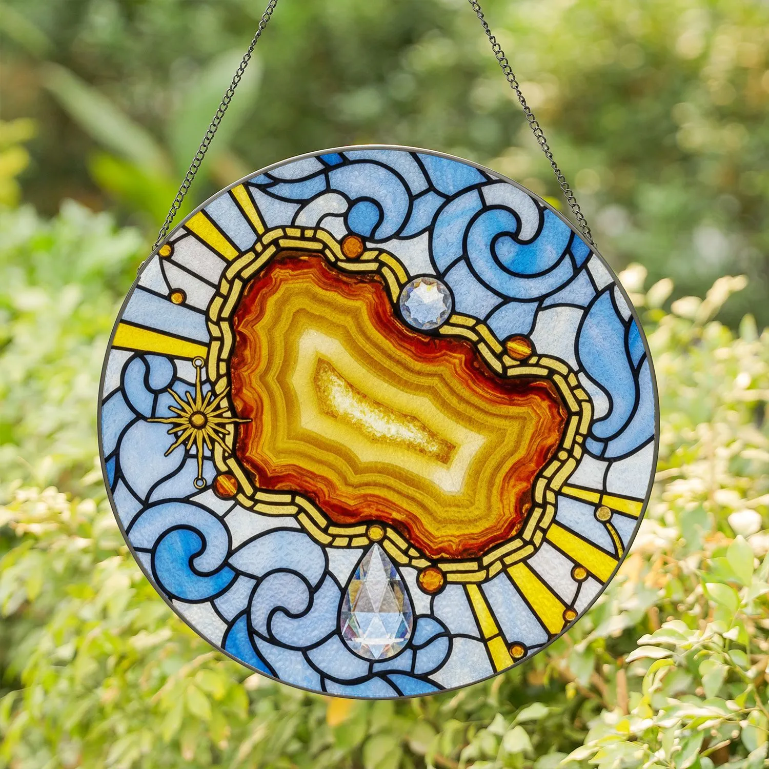 Golden Agate Crystal Starburst Teardrop Prism - Stained Glass Home Decor Gift Stained Glass Suncatcher - 1