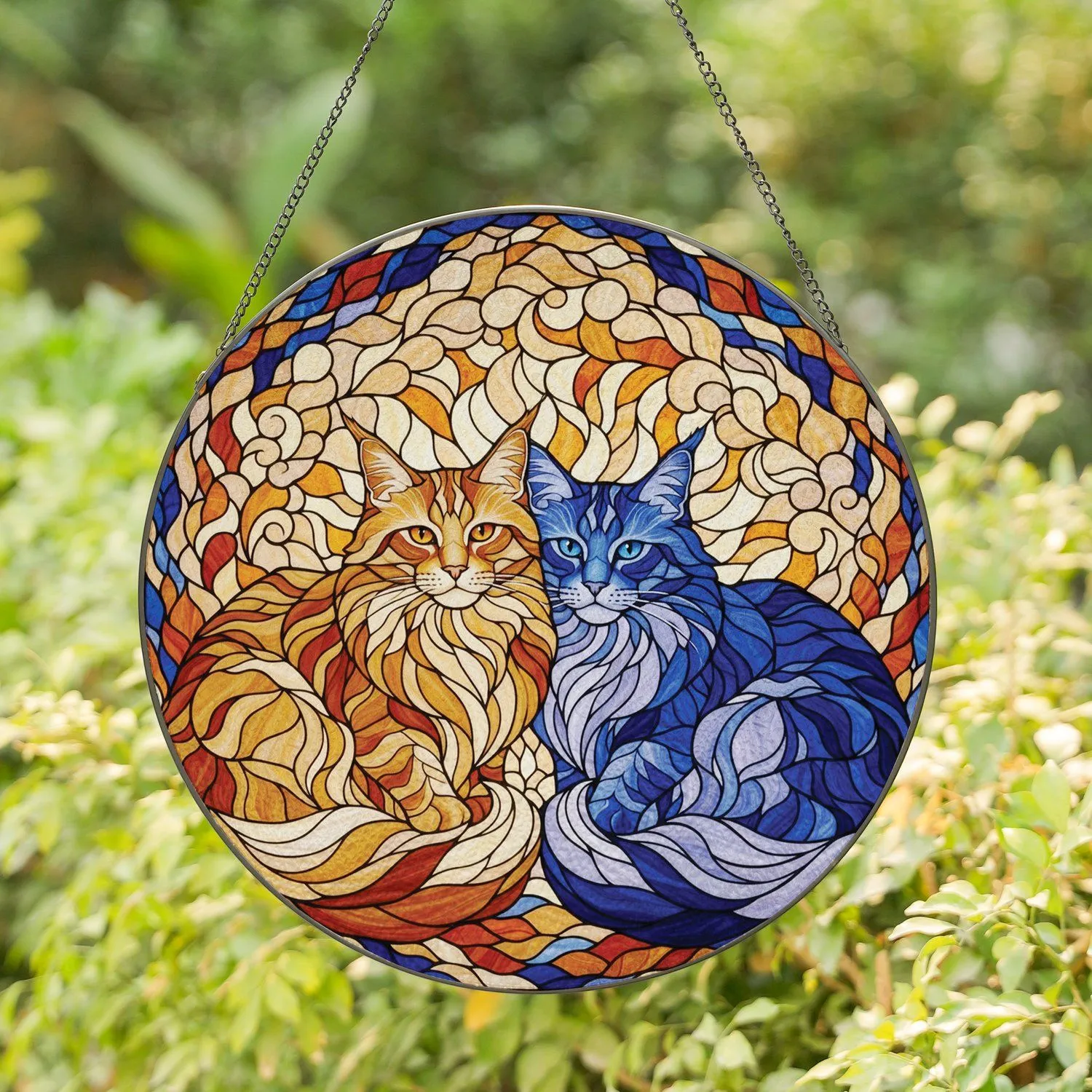 Affectionate Fluffy Long-Haired Cats - Cat Lover Home Decor Gift Stained Glass Suncatcher - 1