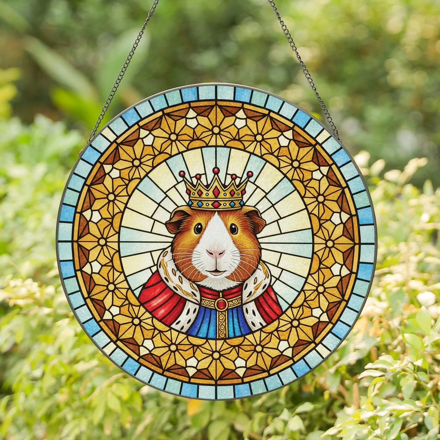 Guinea Pig Crown Royal Robe Geometric Mosaic - Home Decor Gift for Guinea Pig Lover Stained Glass Suncatcher - 1