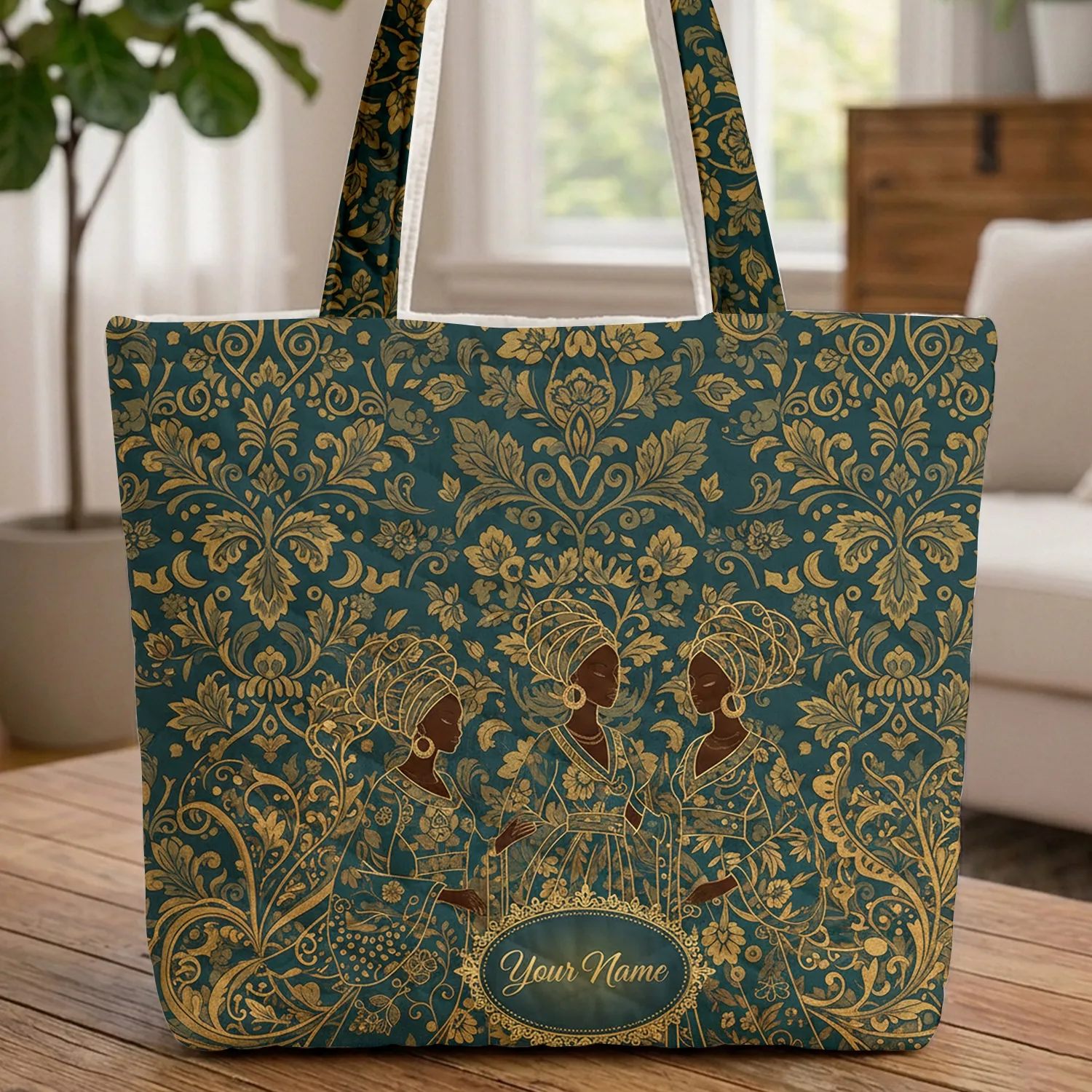 Personalized Female Figures Headwraps Gowns Botanical - Everyday Carry Gift for Her Quilted Tote Bag - 1