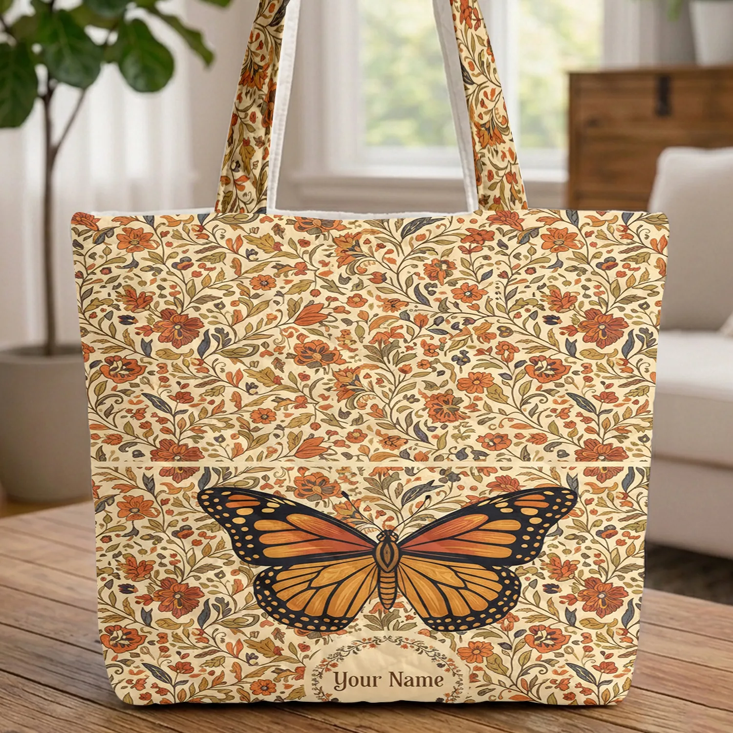 Monarch Butterfly Botanical Floral Wreath Wildlife Lover - Everyday Carry Gift Quilted Tote Bag - 1