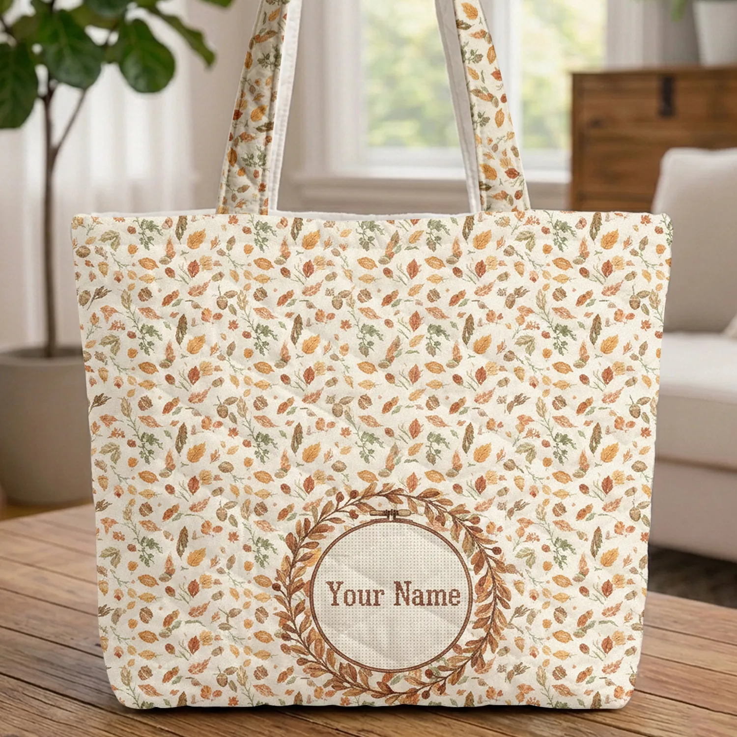 Autumn Leaves Berries Botanical Wreath Farmhouse Text - Everyday Carry Gift Quilted Tote Bag - 1