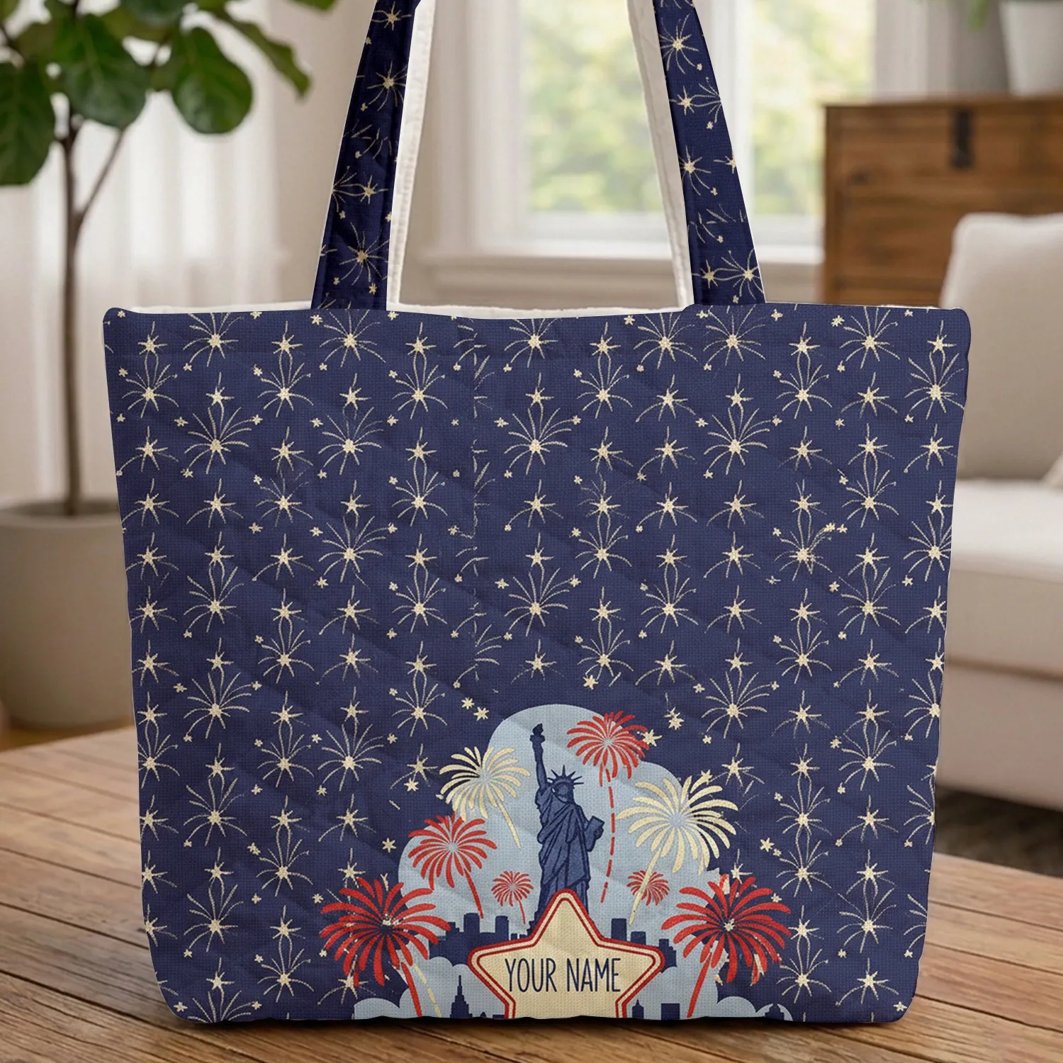 Statue of Liberty New York City Fireworks Star Everyday Carry Gift Quilted Tote Bag - 1