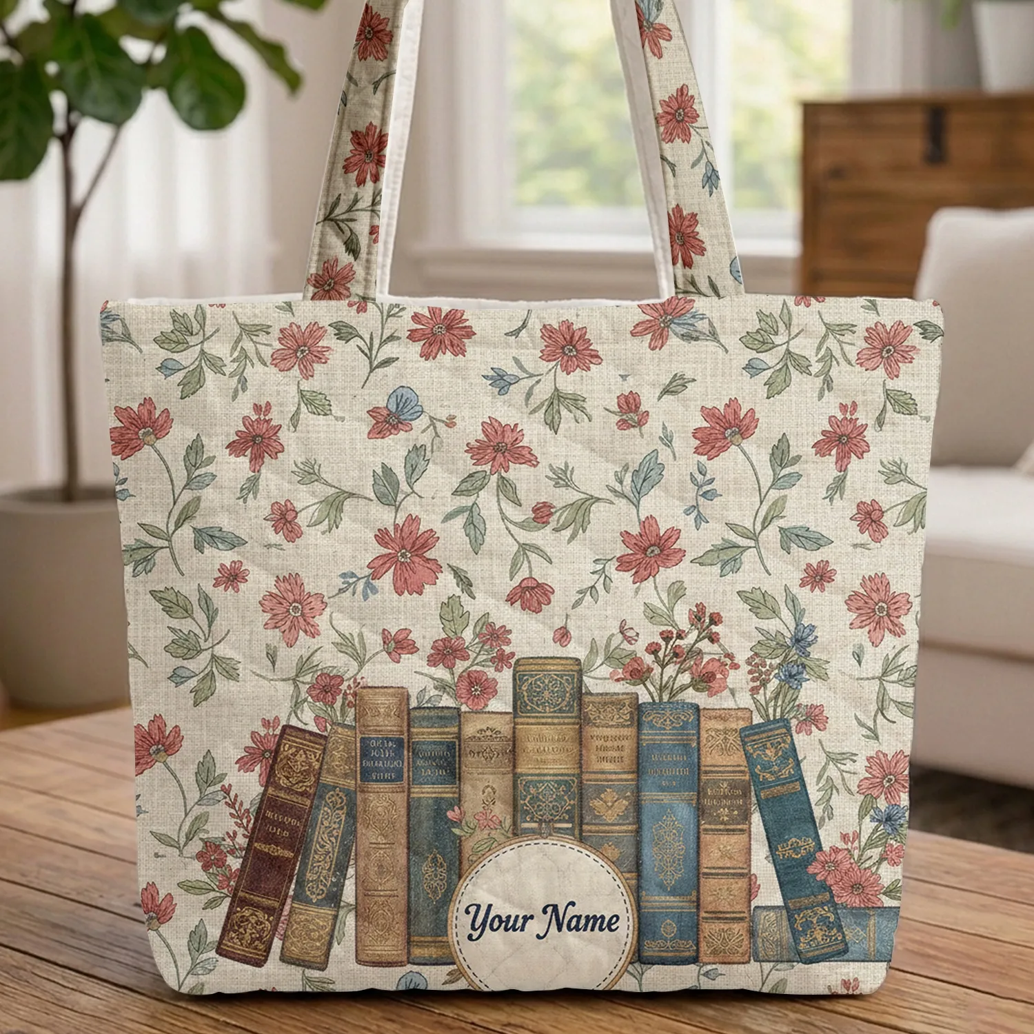 Ornate Vintage Books Wildflowers - Everyday Carry Gift for Book Lovers Quilted Tote Bag - 1