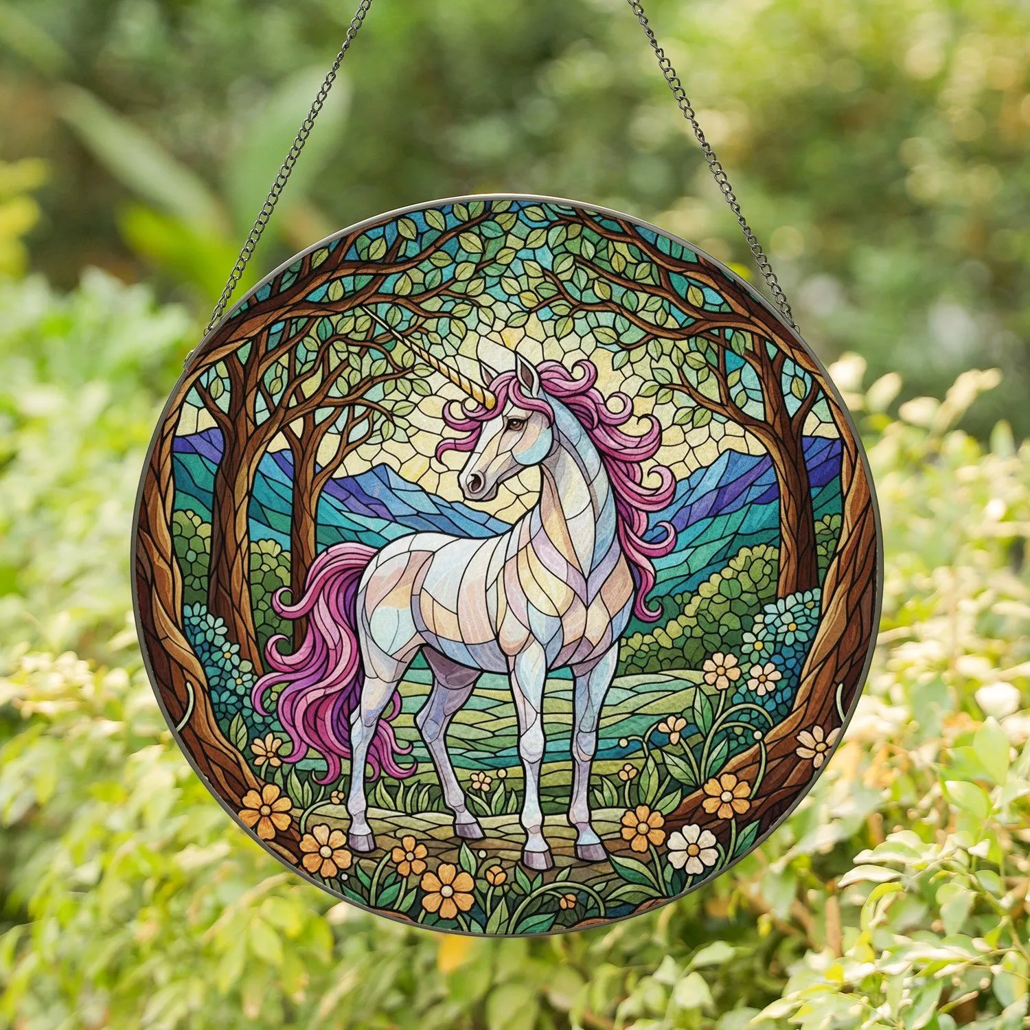 Majestic Unicorn Wildflower Mosaic Stained Glass - Home Decor Gift for Unicorn Lover Stained Glass Suncatcher - 1
