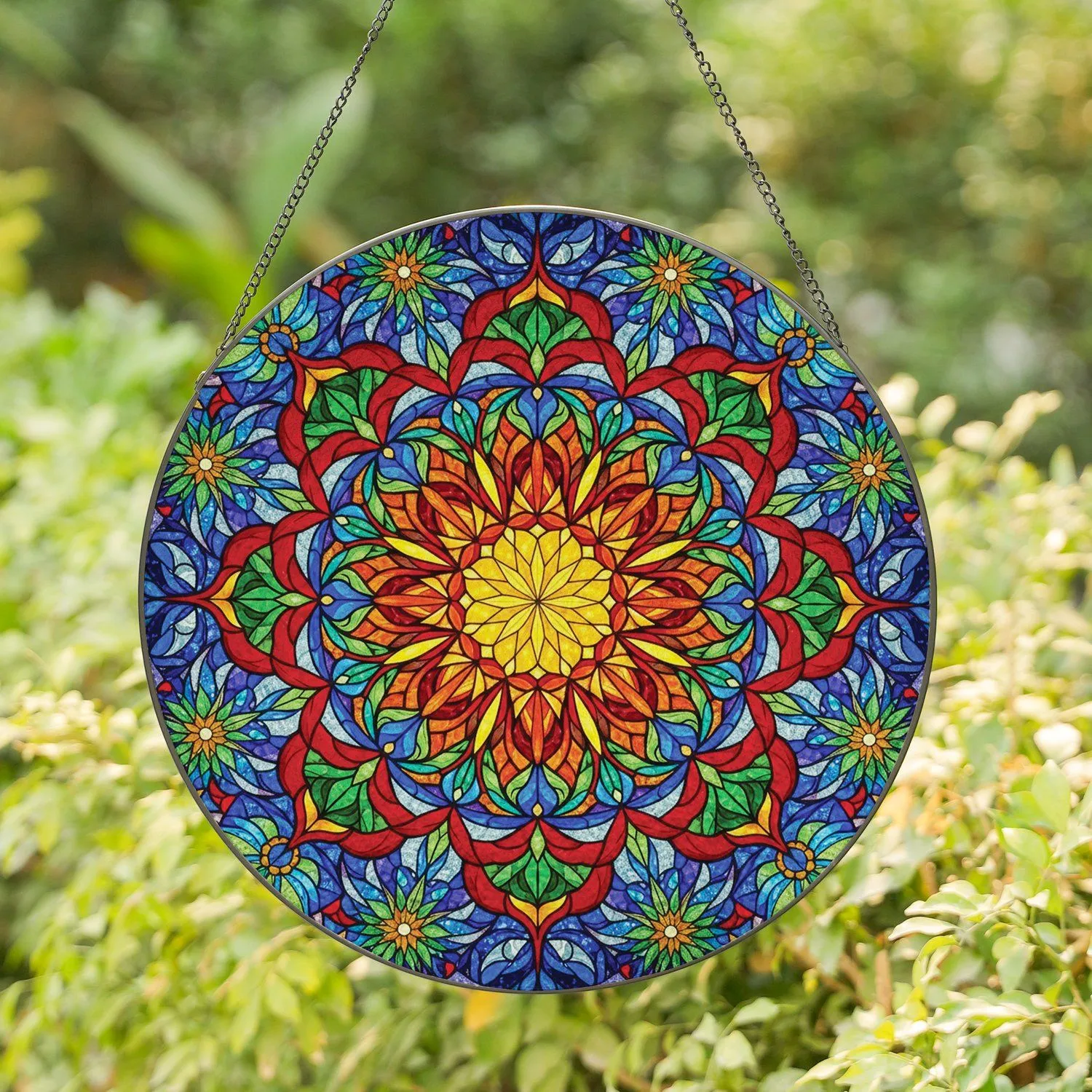 Mandala Floral Burst Sun Petals Flame Segments Starbursts - Home Decor Gift Stained Glass Suncatcher - 1