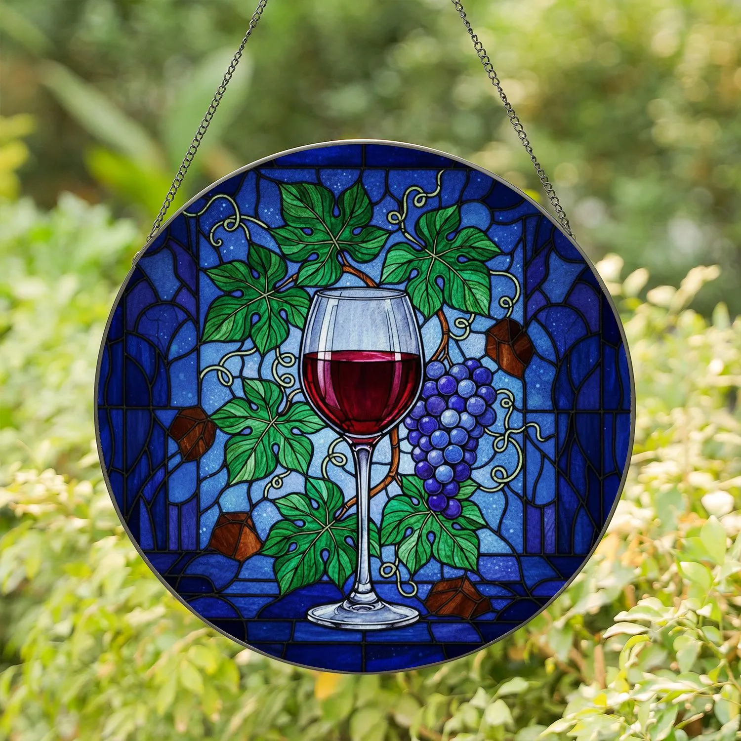 2D Flat, 2D Flat Print, 1pc, Sun Catcher, Decorative Hanging Ornament 5.12*5.91in, Grape Wine Pattern Decoration, Lifestyle, Creates an Elegant Atmosphere, Enjoy a Sweet Life-like Home Decor, Birthday Gift, Suitable for Aesthetic Lovers, Living Room Stained Glass Suncatcher - 1