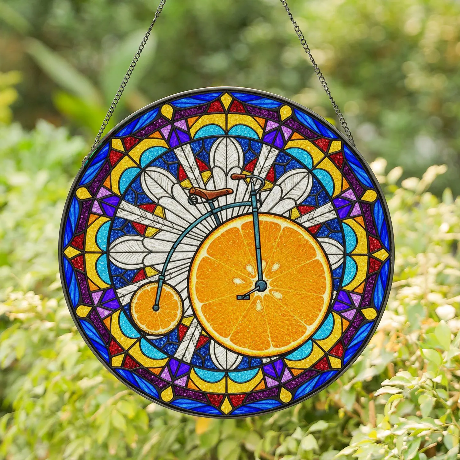 Floral Radiating Light Mosaic Penny-Farthing Fruit Wheels - Home Decor Gift Stained Glass Suncatcher - 1
