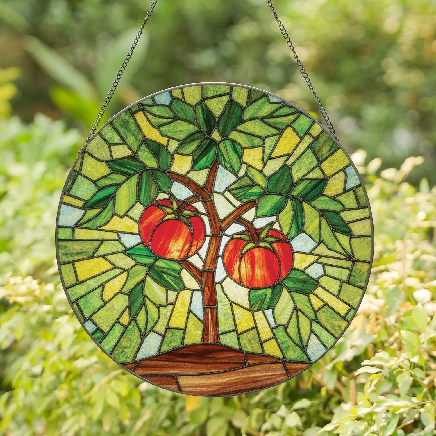 Vibrant Tiffany Tomato Plant Mosaic Geometric Red Tomatoes Home Decor Gift for Gardener Stained Glass Suncatcher - 1