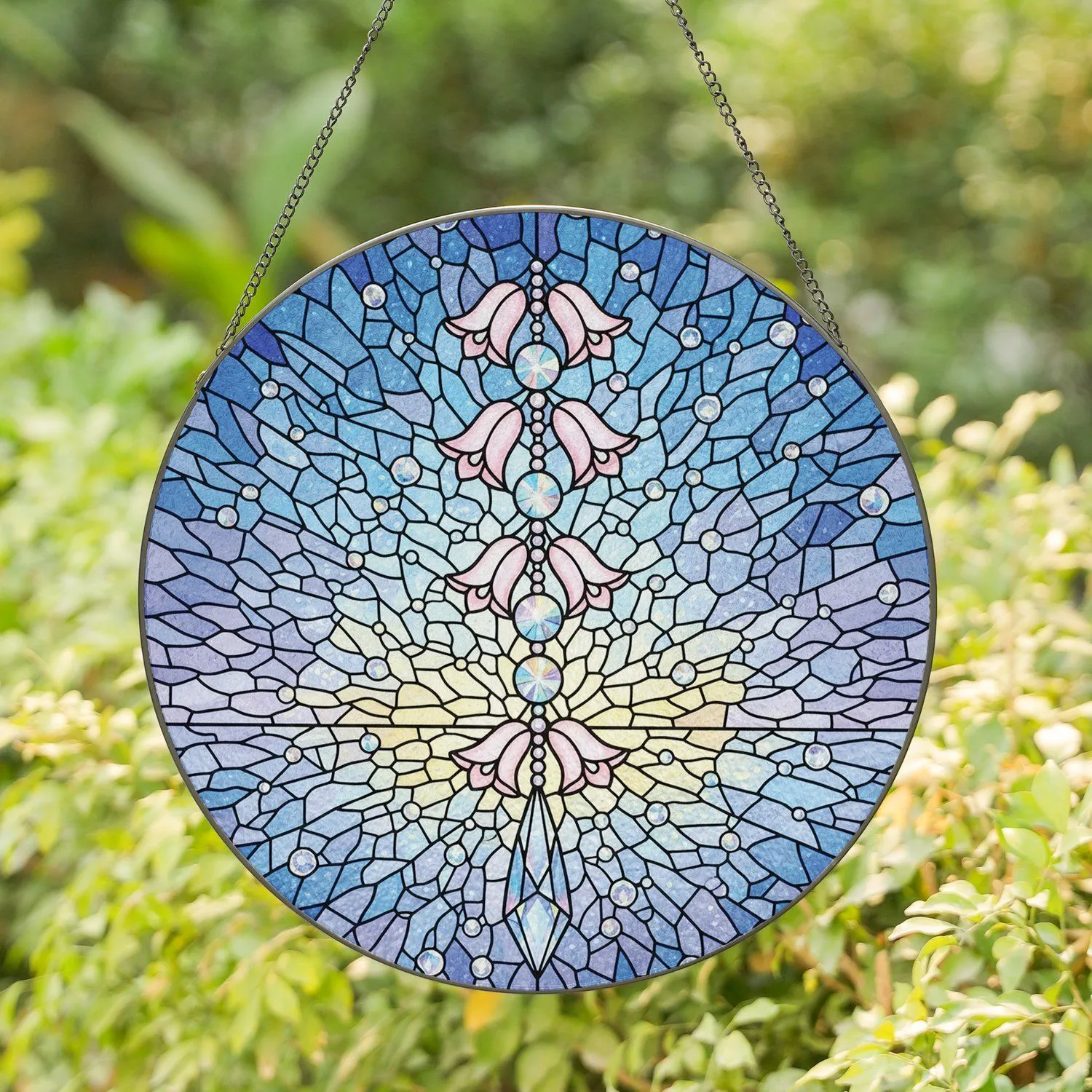 Bellflower Crystal Prism Filigree Fragmented Glass Sky Horizon Mosaic - Home Decor Gift Stained Glass Suncatcher - 1