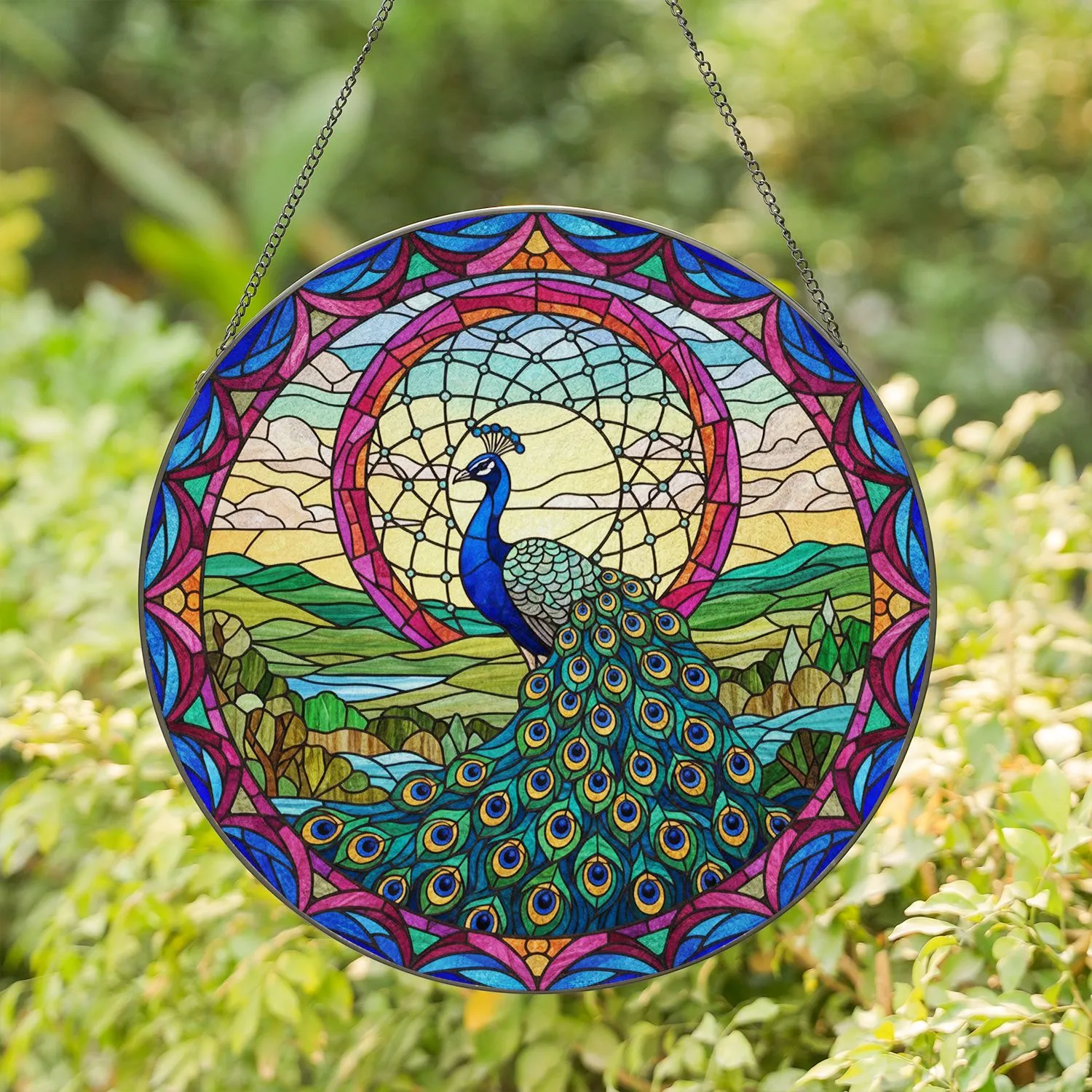 Majestic Peacock Dreamcatcher Landscape Wildlife Lover Home Decor Gift Stained Glass Suncatcher - 1