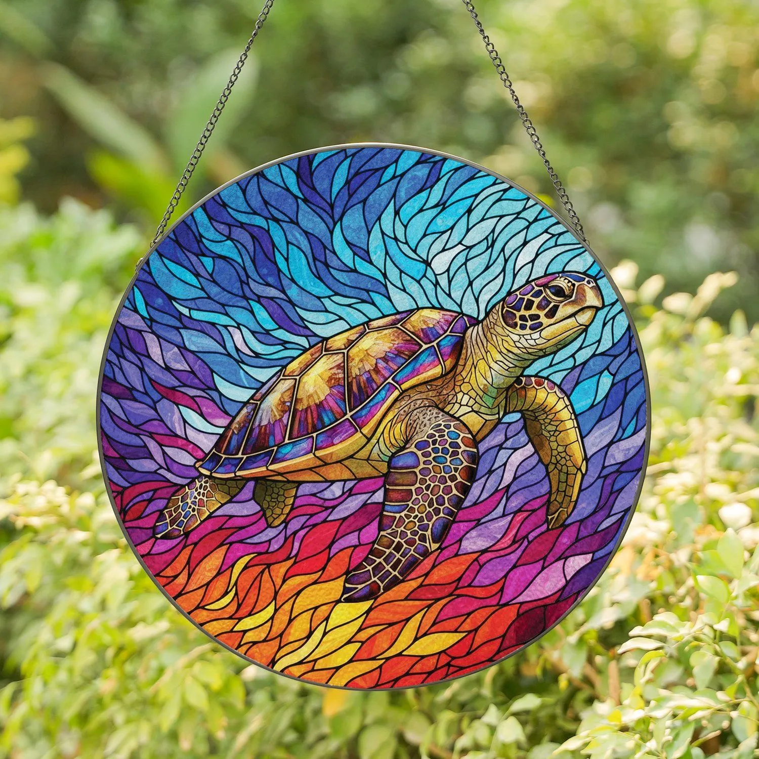 Tiffany Sea Turtle Ocean Currents - Home Decor Gift for Wildlife Lovers Stained Glass Suncatcher - 1