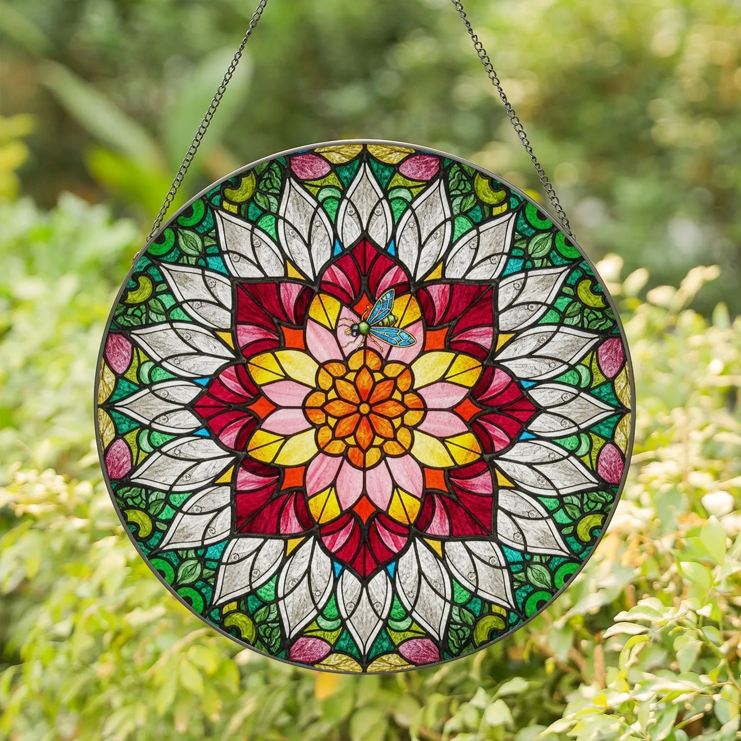 Multi-Petal Flower Insect Glass Petals Bloom Garden Home Decor Gift for Nature Lover Stained Glass Suncatcher - 1