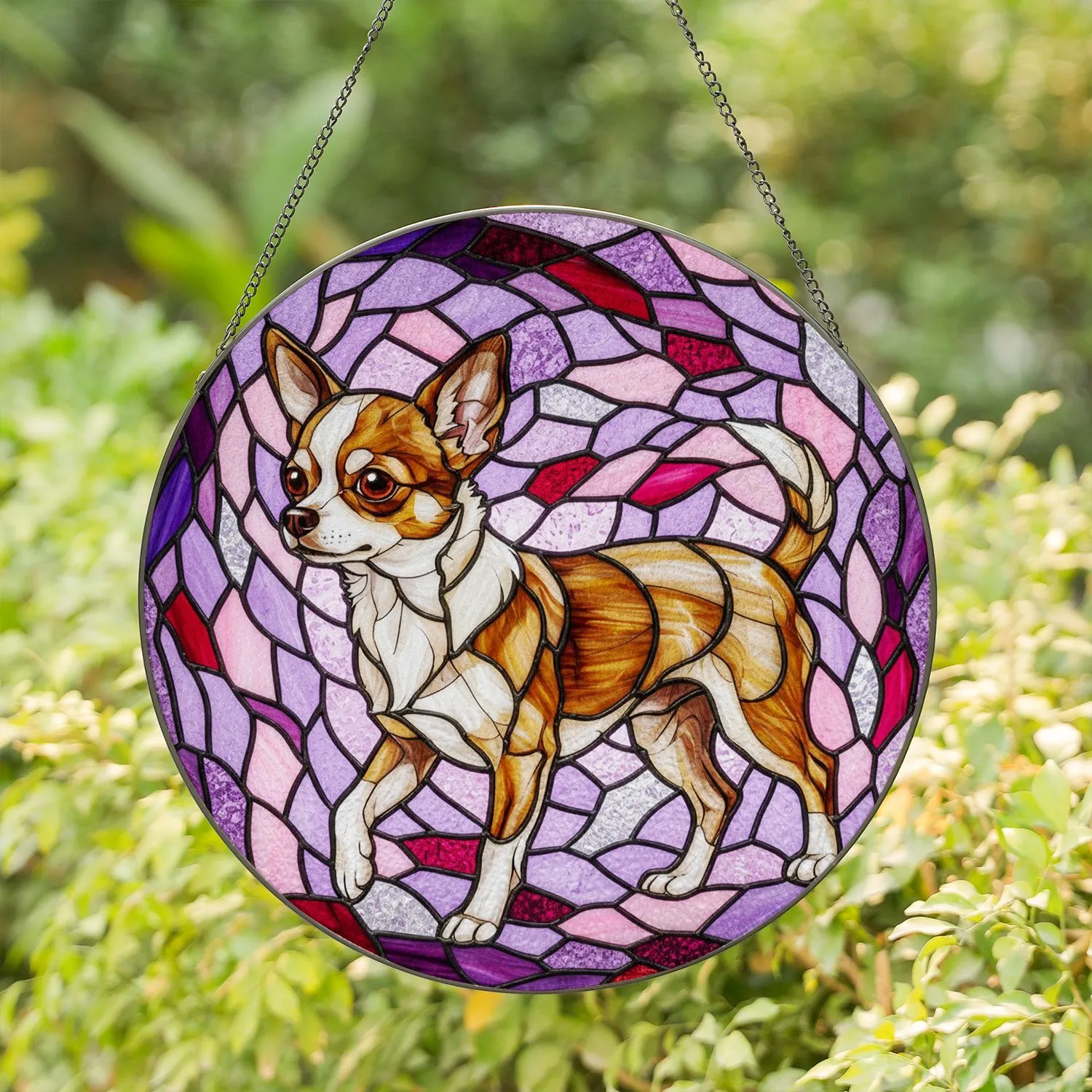 Chihuahua Dog Trotting Swirling Light Home Decor Gift for Chihuahua Lover Stained Glass Suncatcher - 1